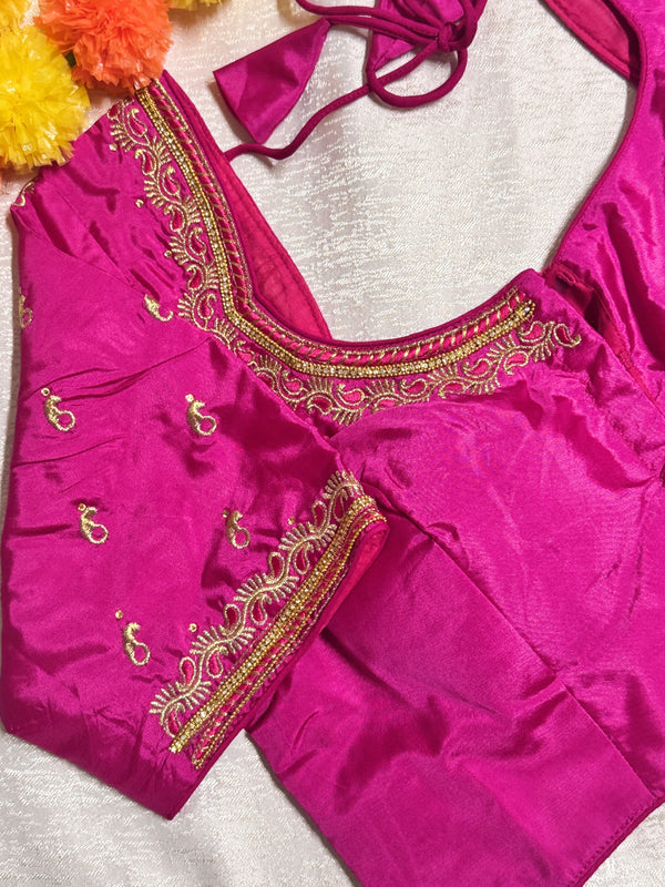 Maggam Work Readymade Padded Blouse front hooks with sleeves