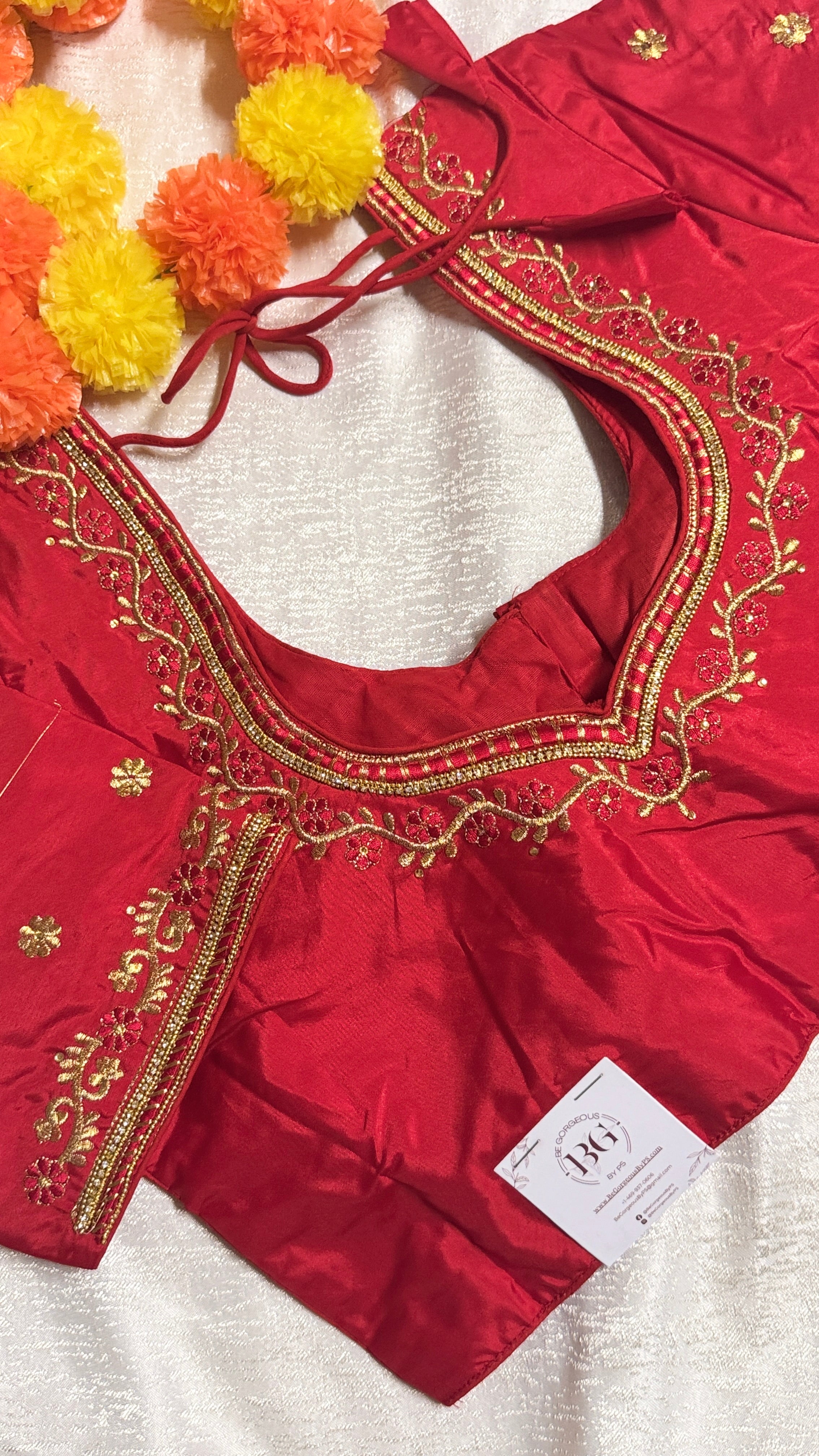 Maggam Work Readymade Padded Blouse front hooks with sleeves