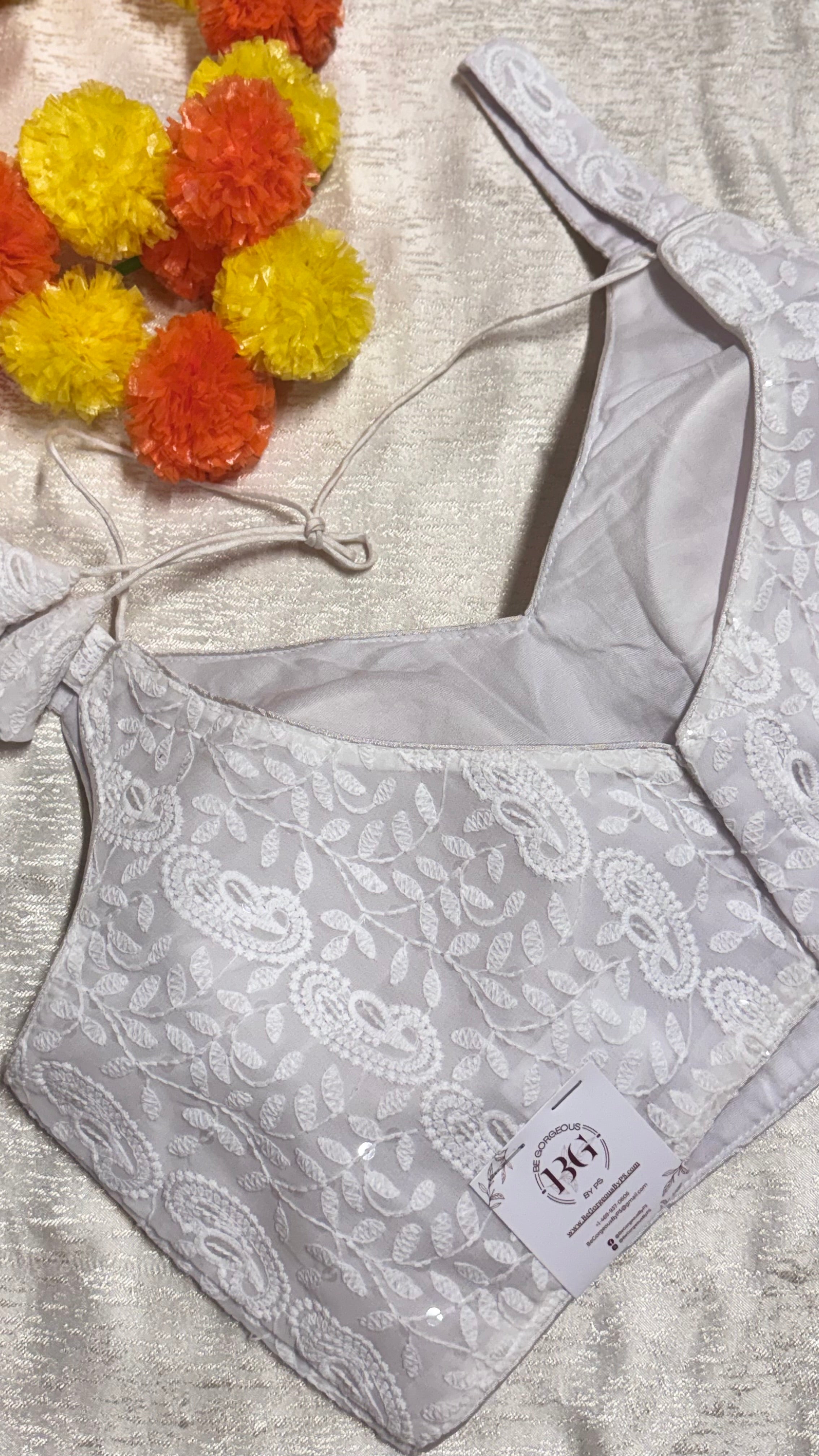 Cotton Silk Padded Chikankari back hooks sleeveless blouse