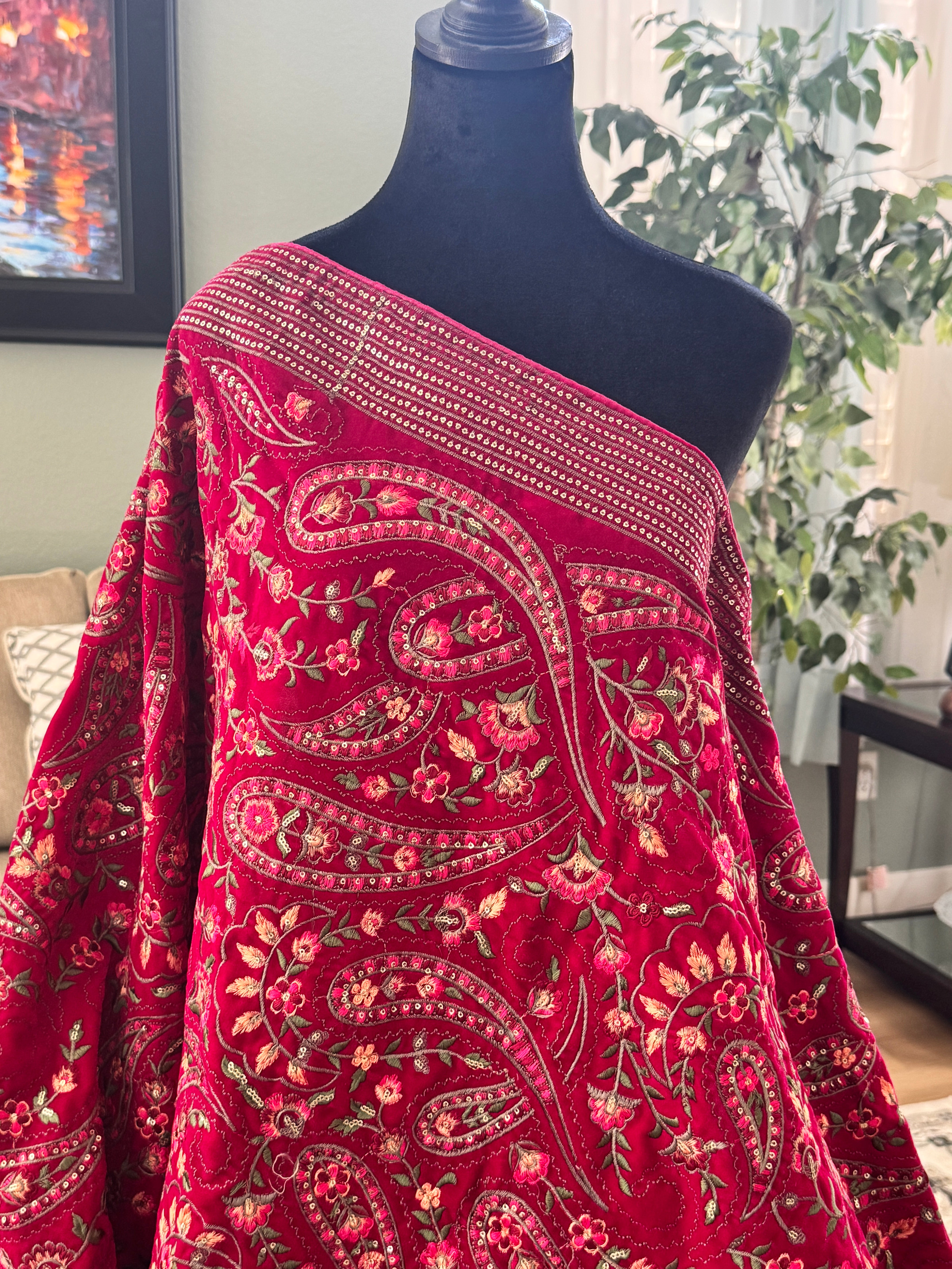 Velvet Kashmiri dupatta - maroon