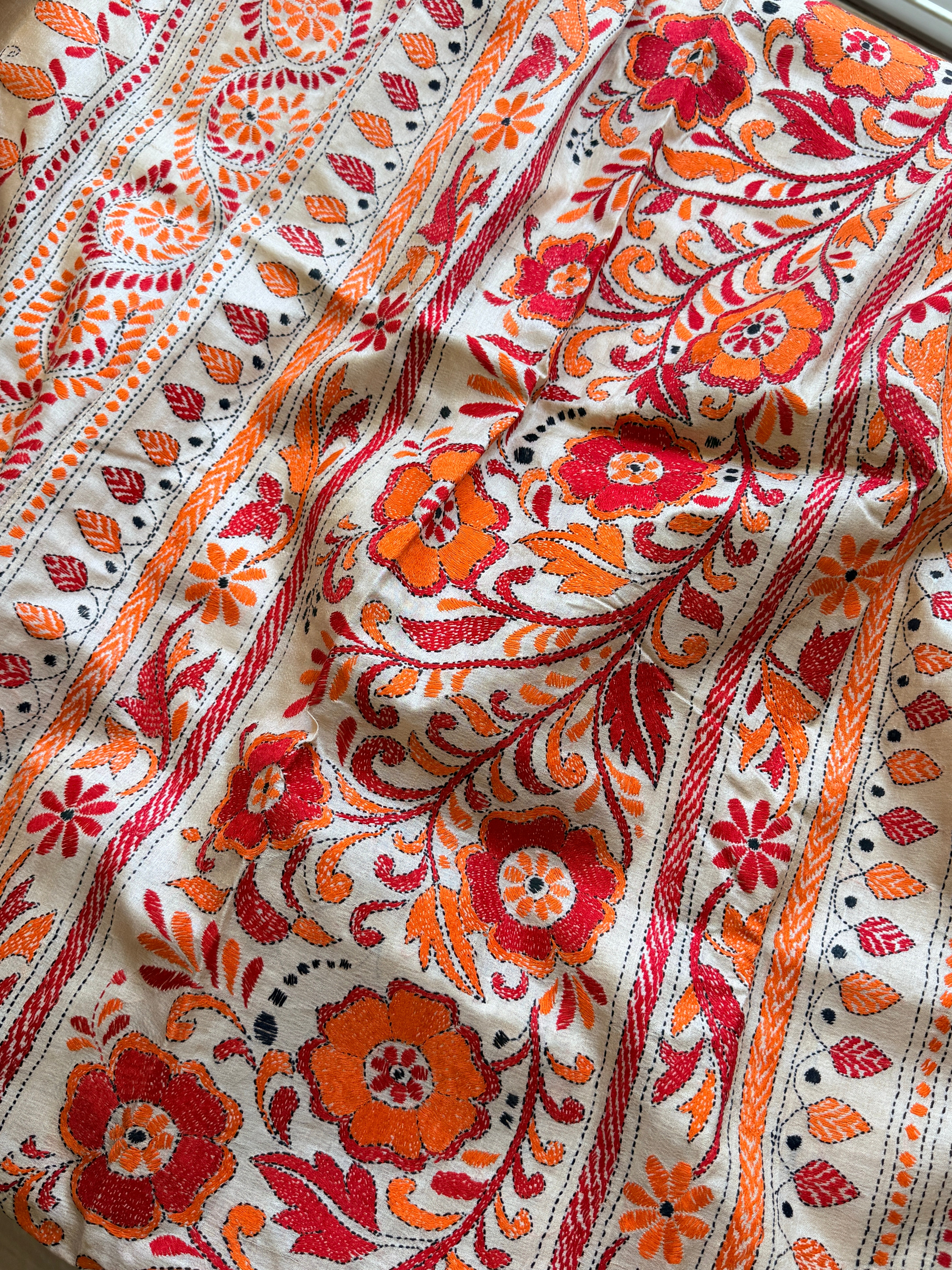 Kantha Stitch Saree on tussar silk