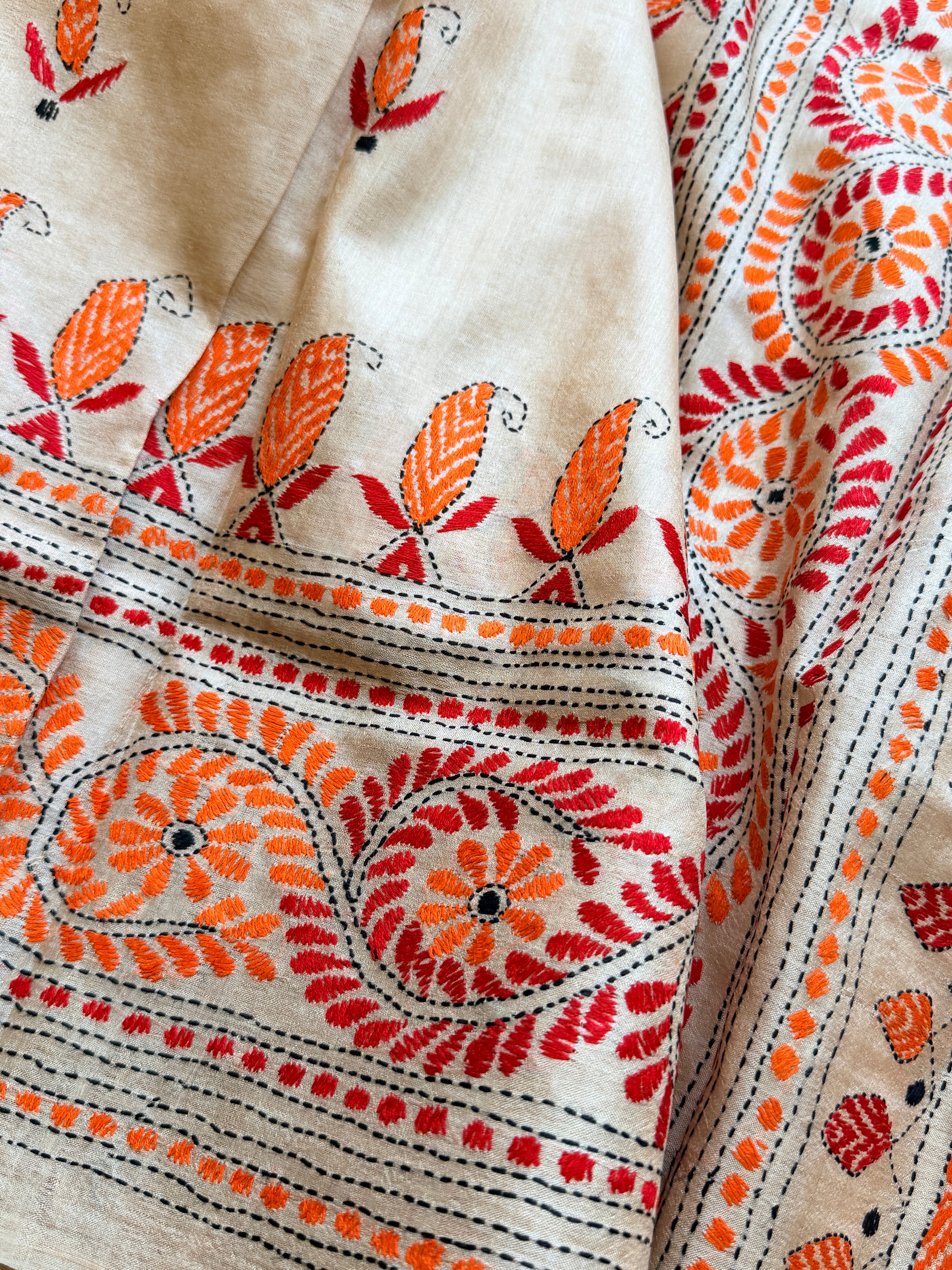 Kantha Stitch Saree on tussar silk