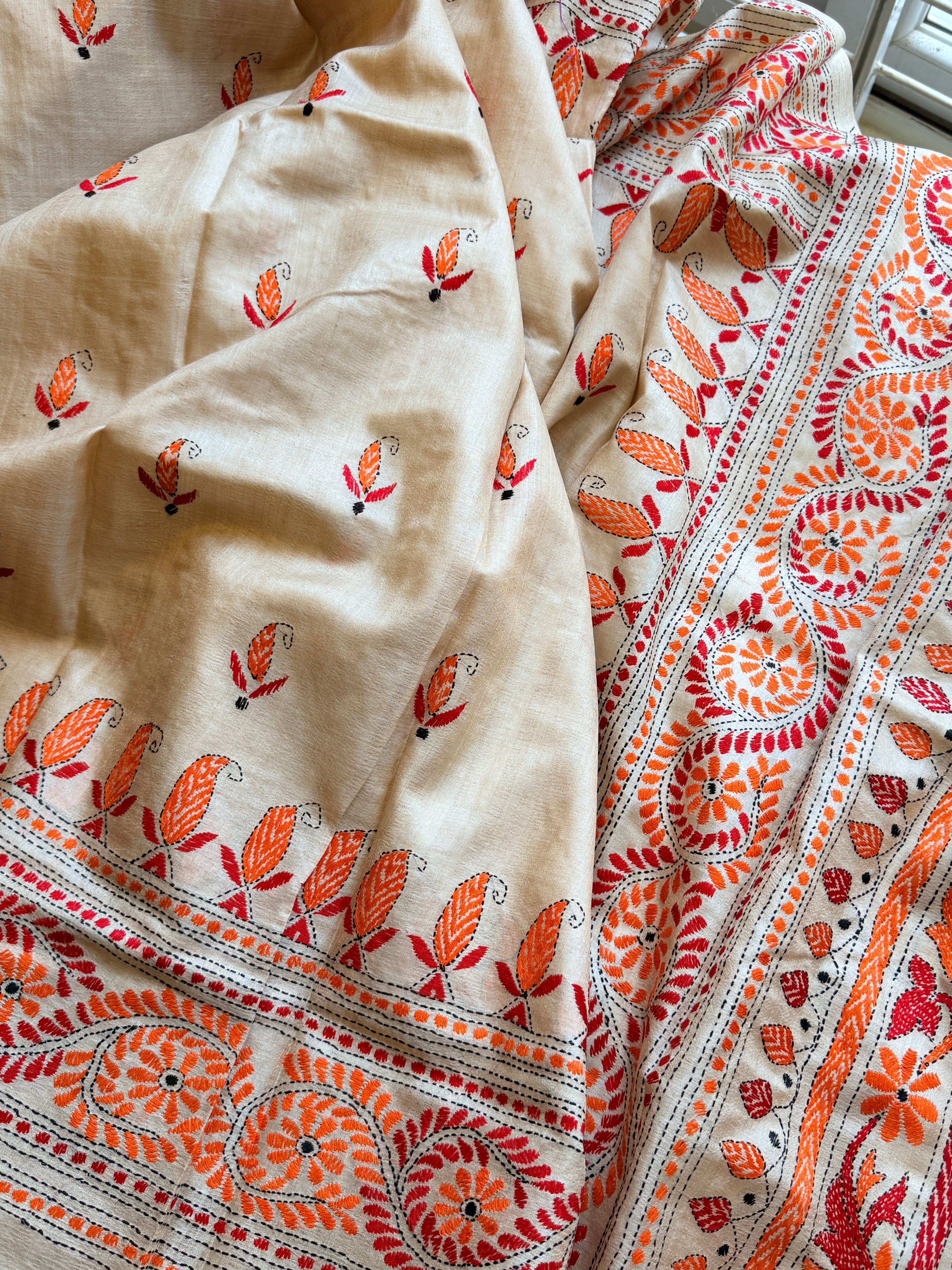 Kantha Stitch Saree on tussar silk