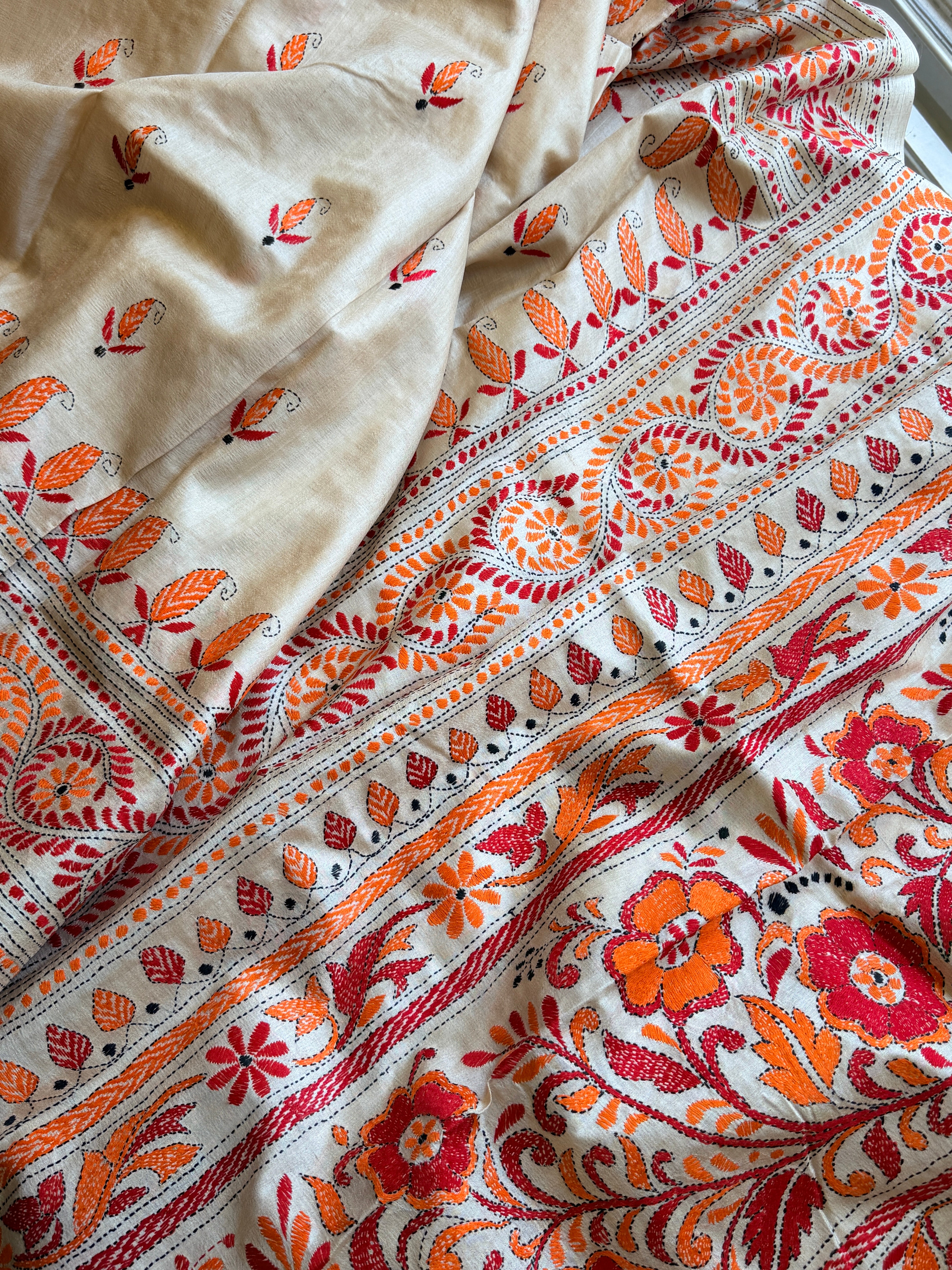 Kantha Stitch Saree on tussar silk