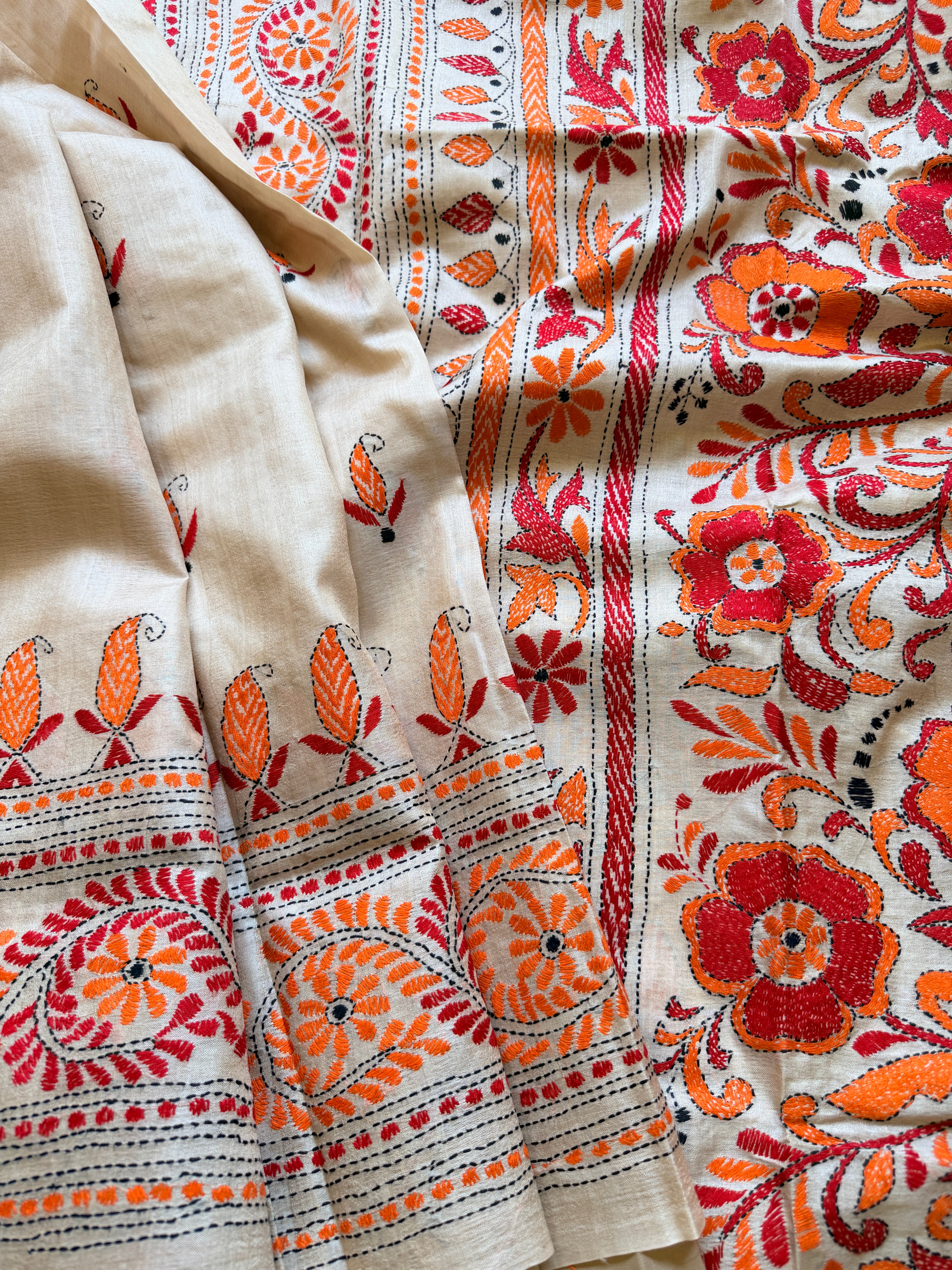 Kantha Stitch Saree on tussar silk