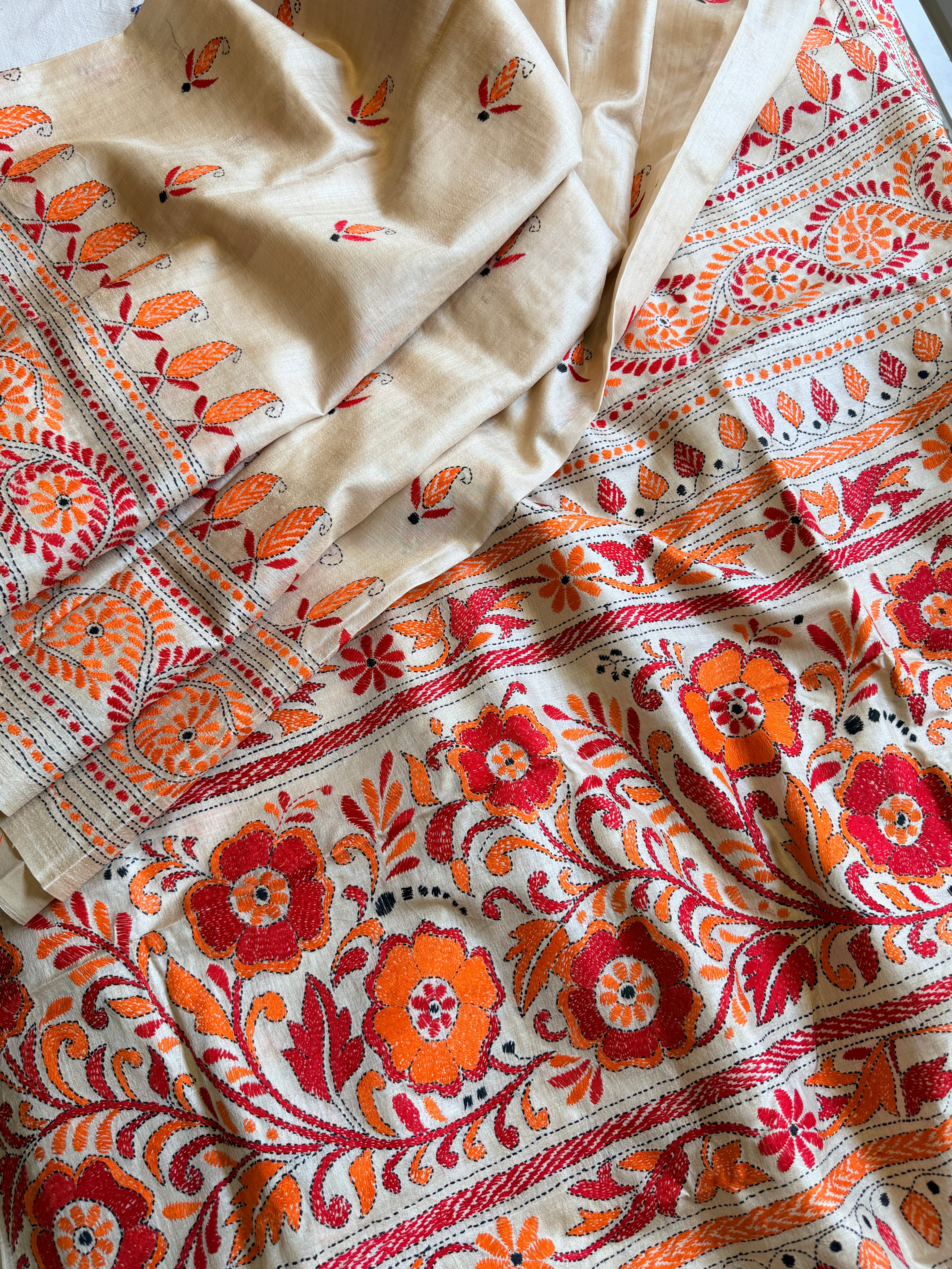 Kantha Stitch Saree on tussar silk