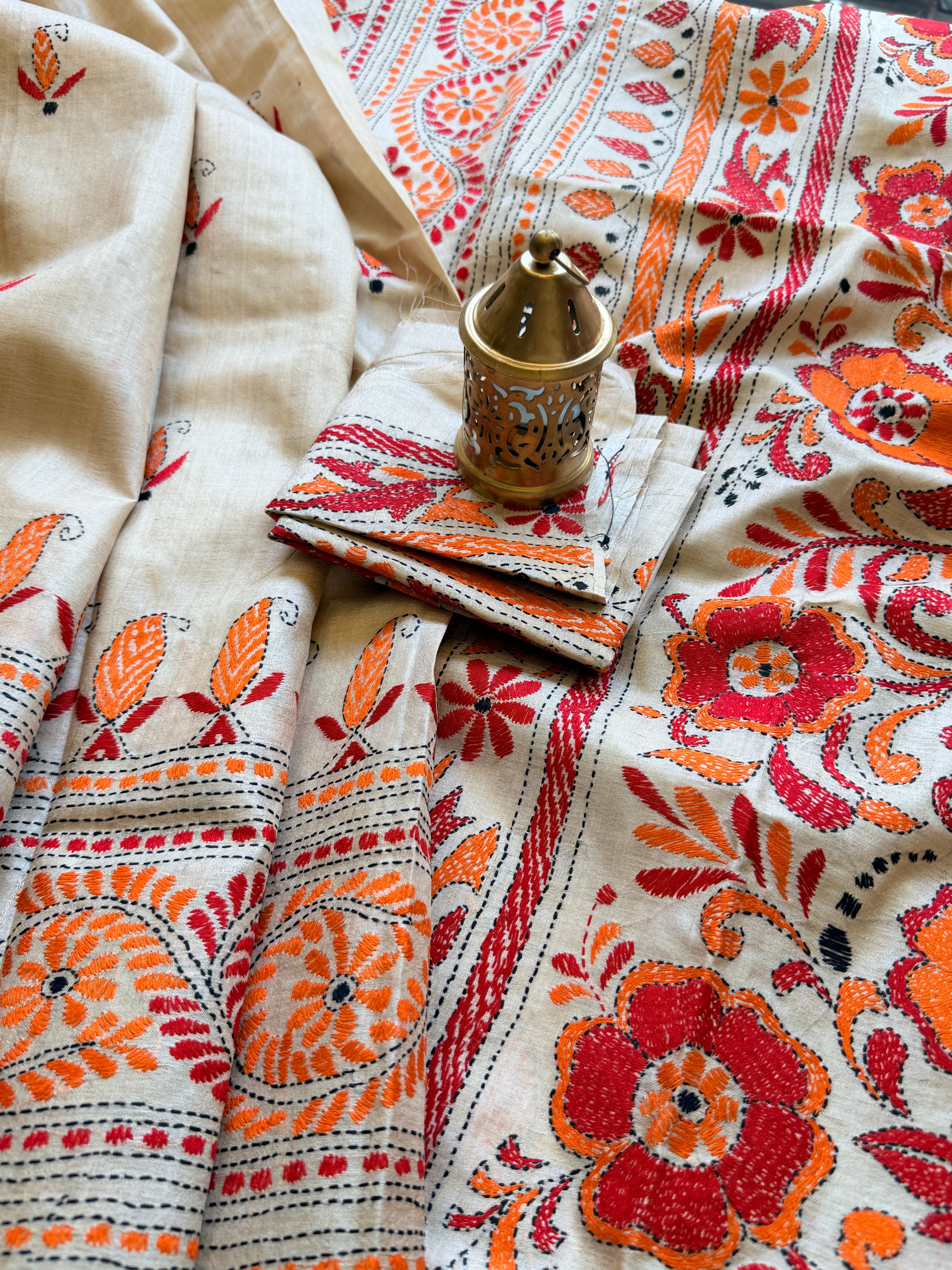 Kantha Stitch Saree on tussar silk