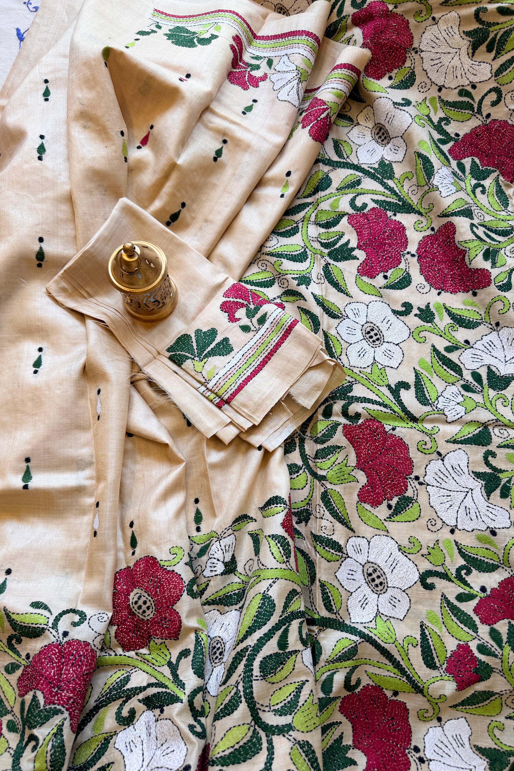 Kantha Stitch Saree on tussar silk