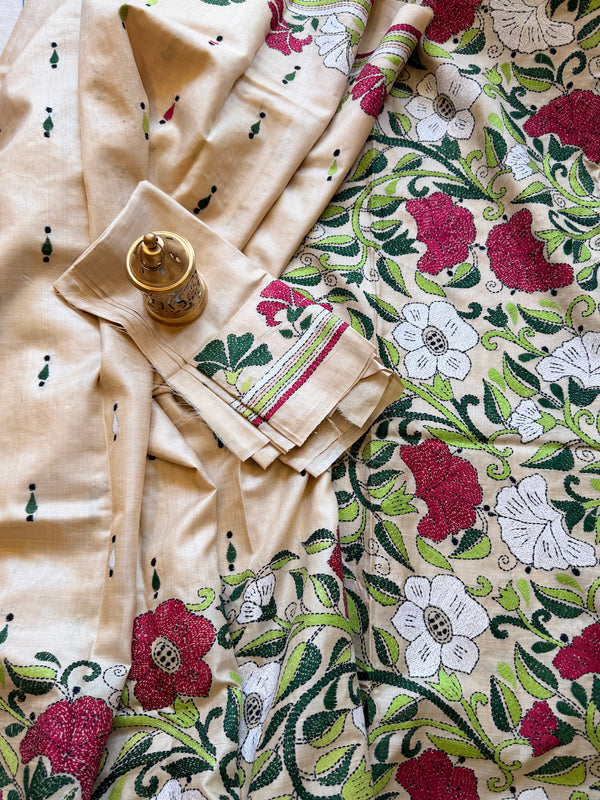 Kantha Stitch Saree on tussar silk