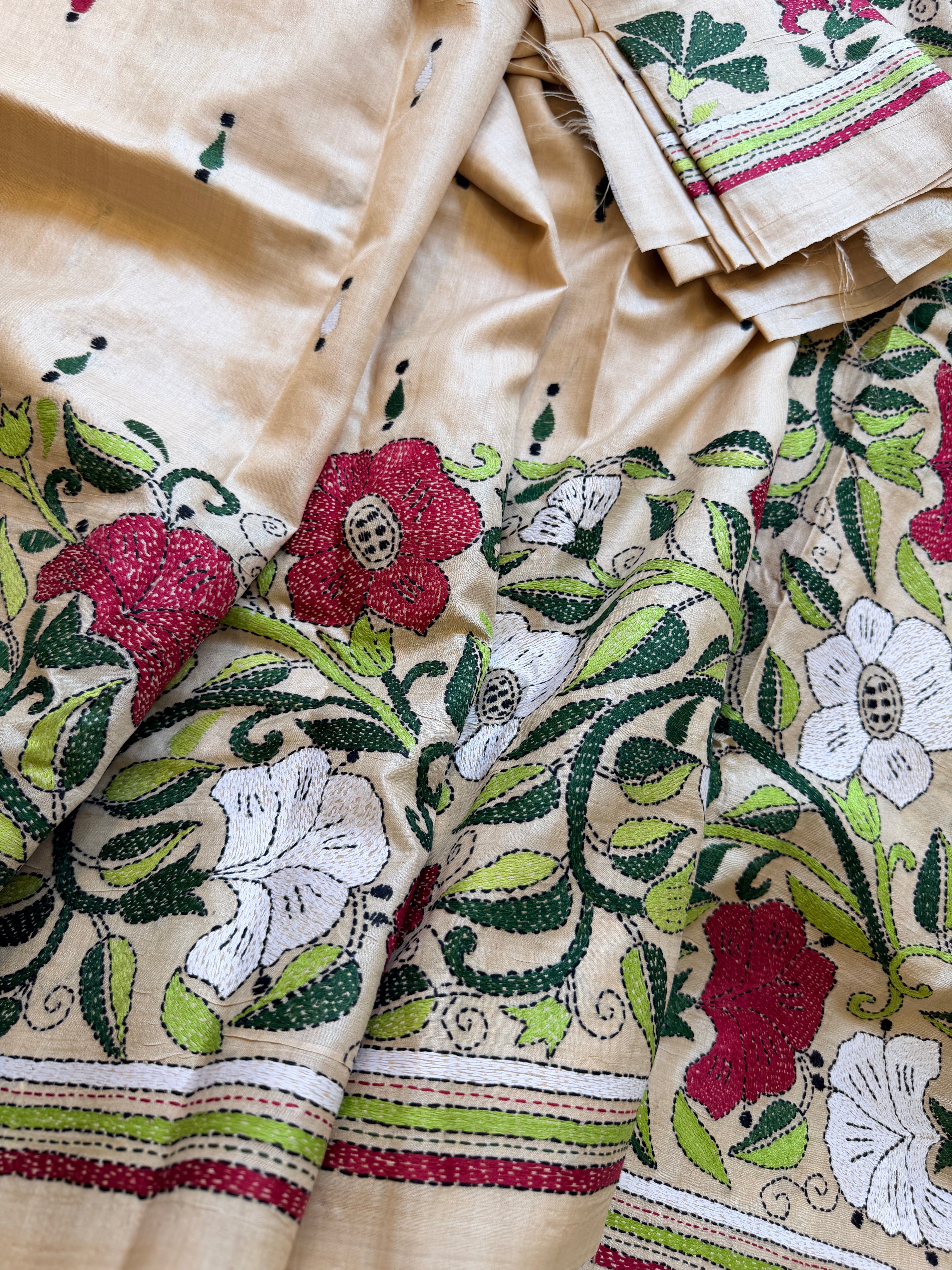 Kantha Stitch Saree on tussar silk