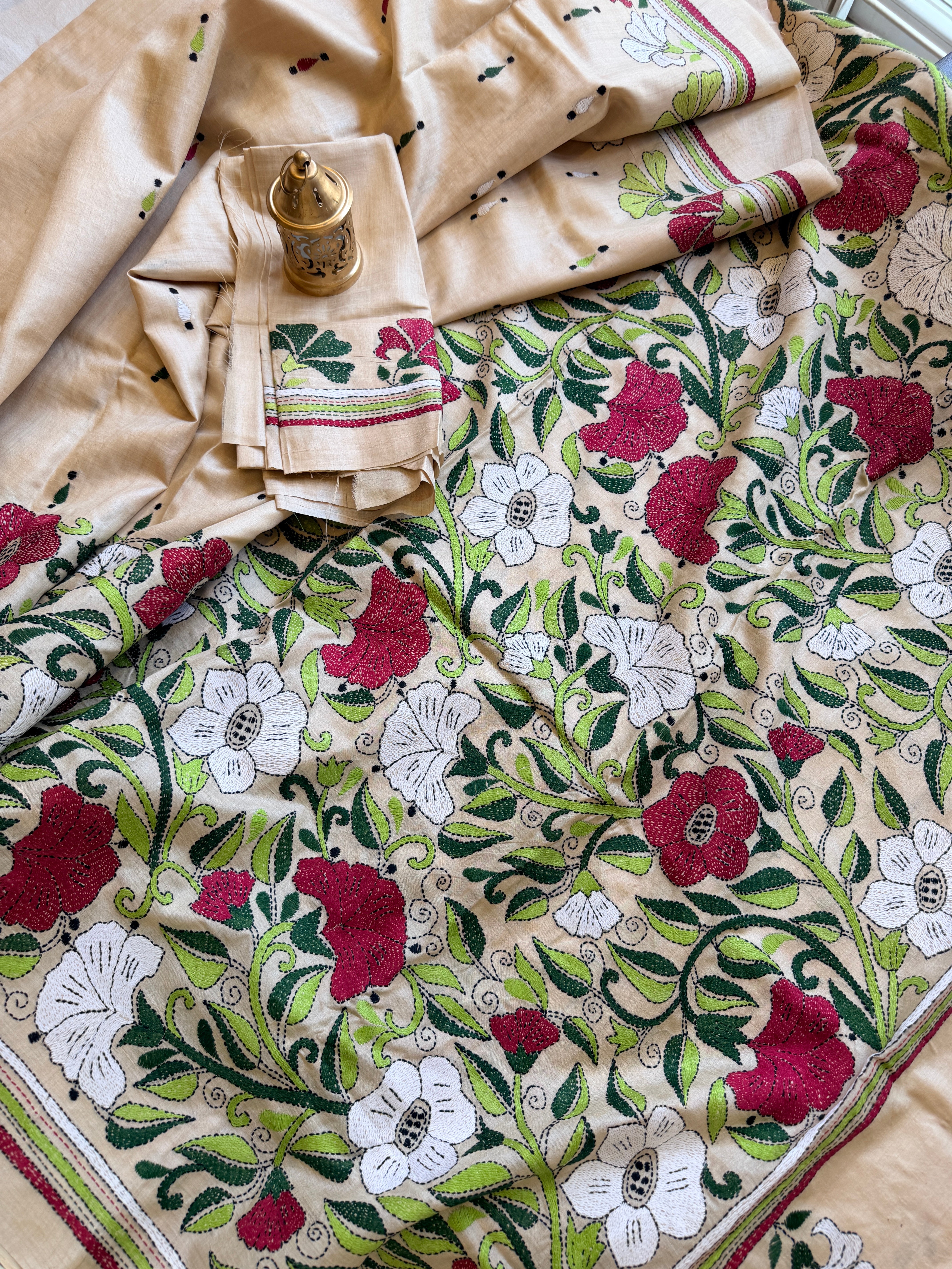 Kantha Stitch Saree on tussar silk