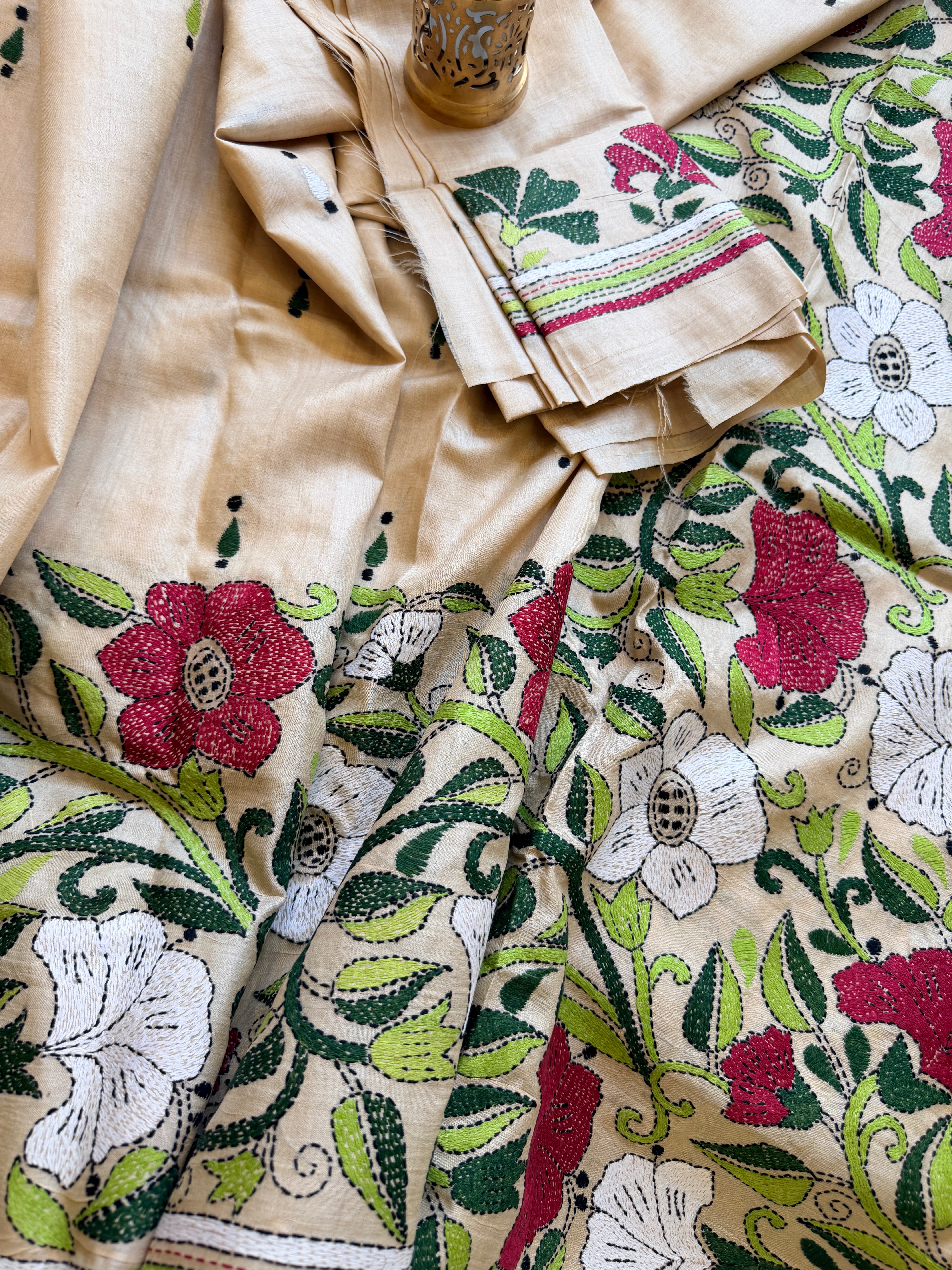 Kantha Stitch Saree on tussar silk