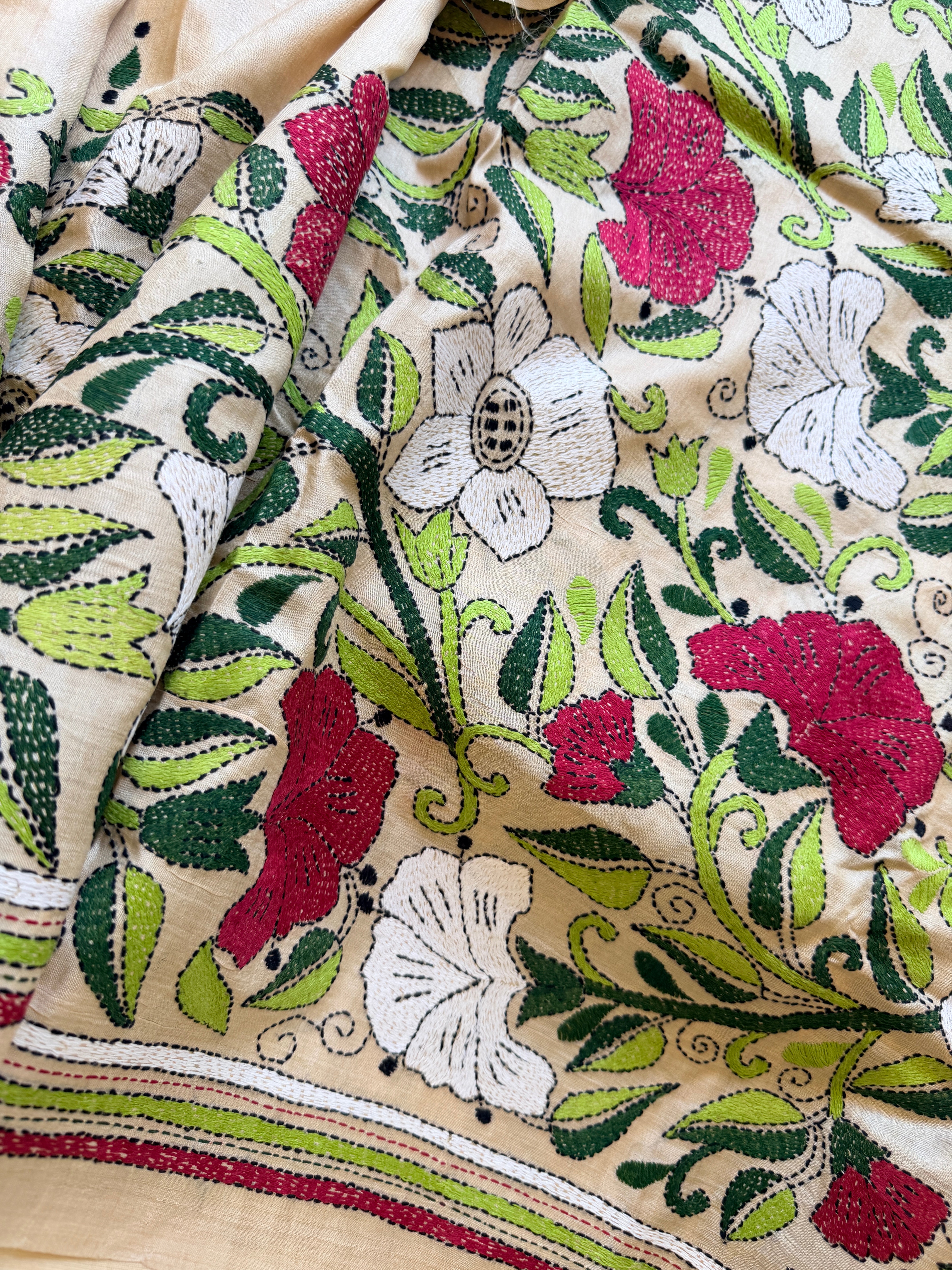 Kantha Stitch Saree on tussar silk
