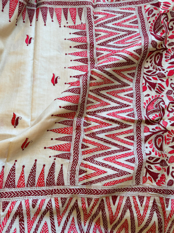 Kantha Stitch Saree on tussar silk