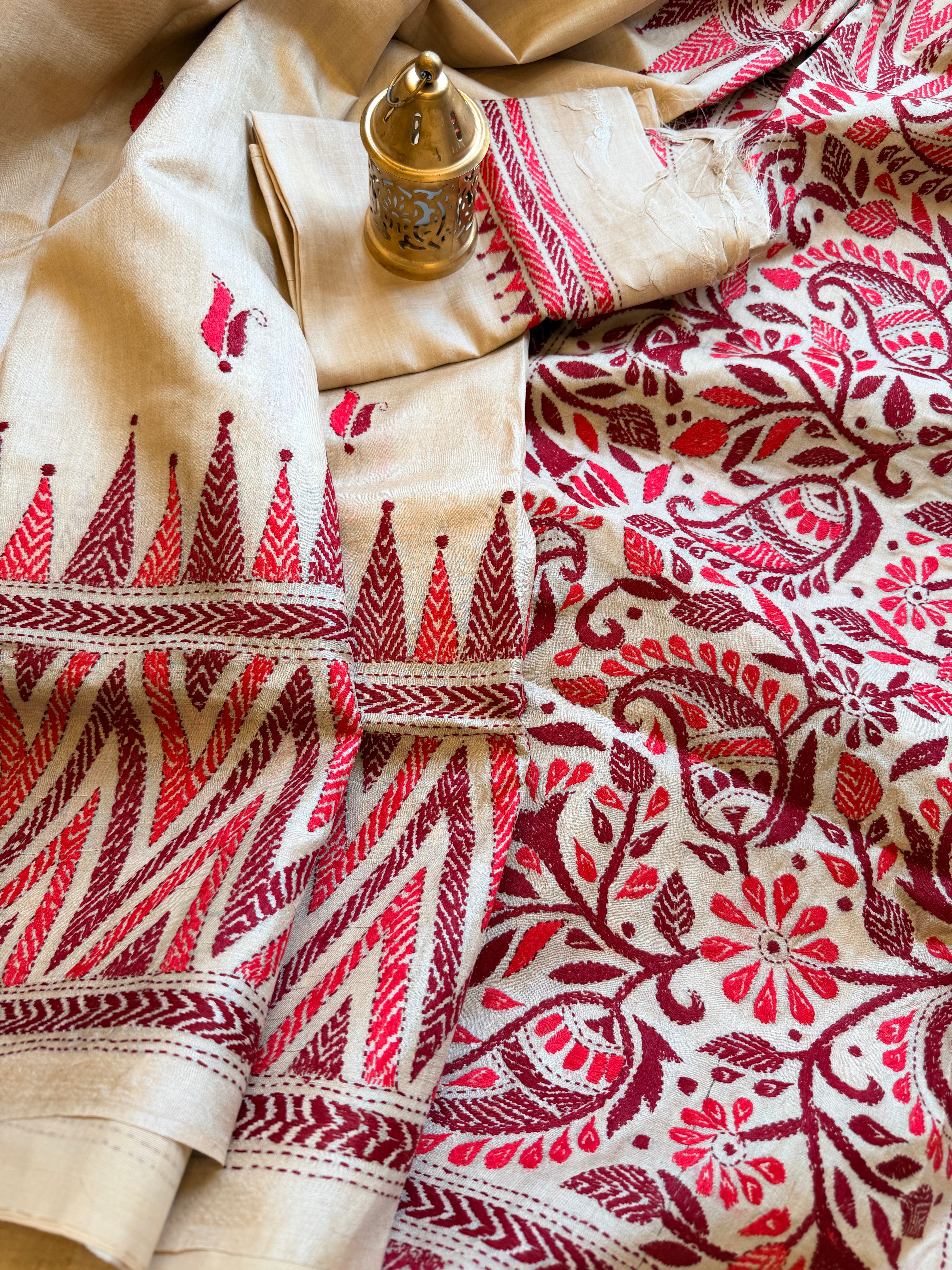 Kantha Stitch Saree on tussar silk