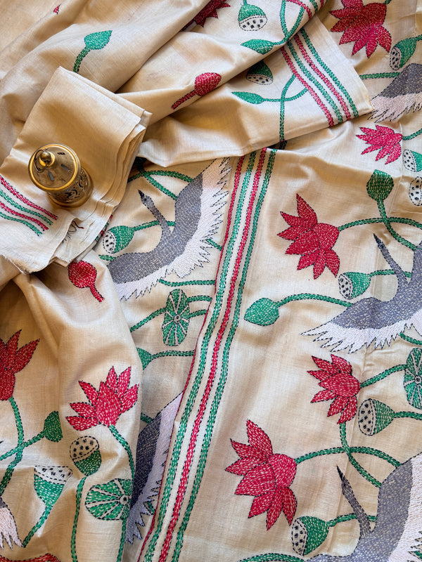Kantha Stitch Saree on tussar silk