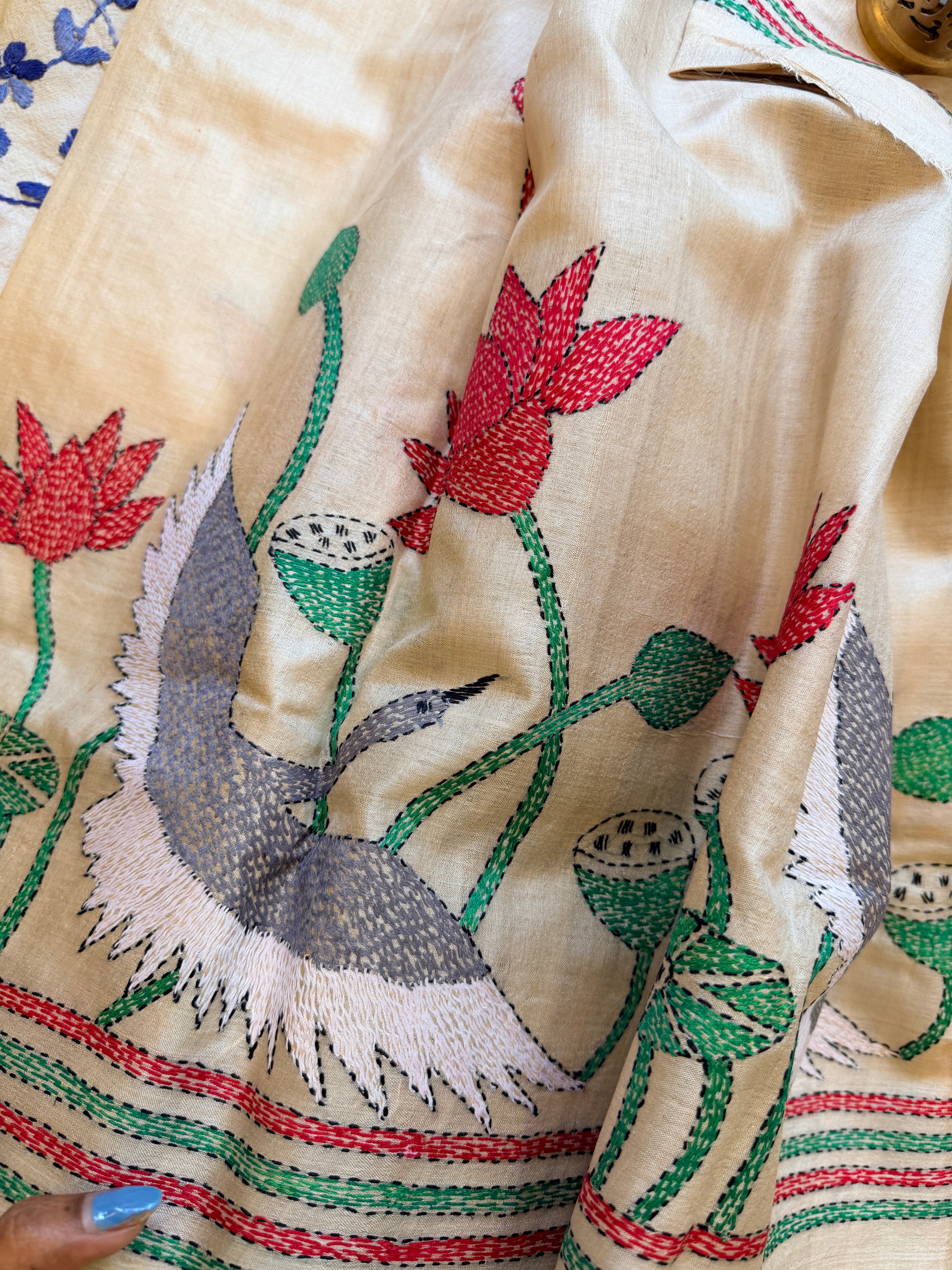 Kantha Stitch Saree on tussar silk