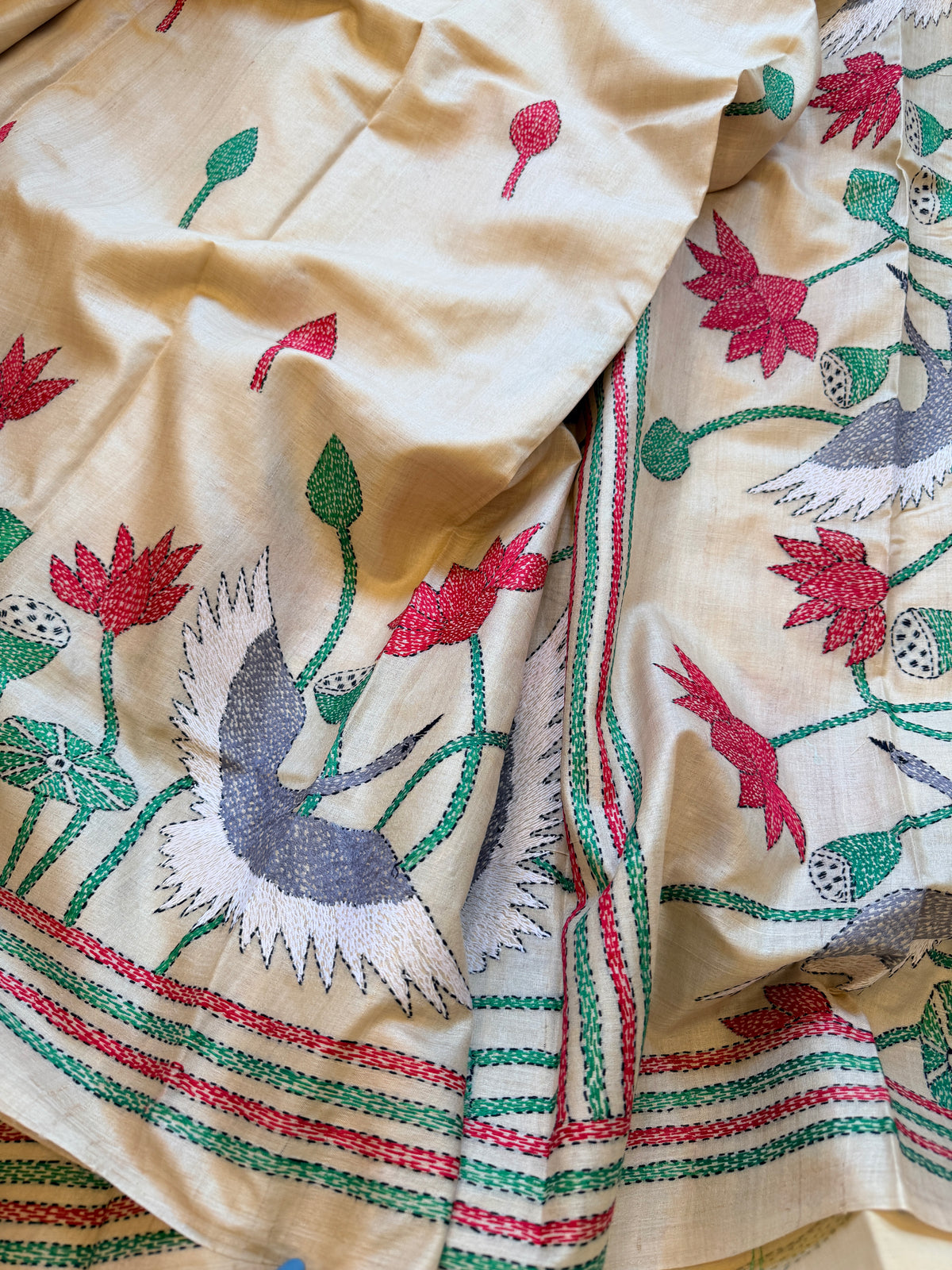 Kantha Stitch Saree on tussar silk