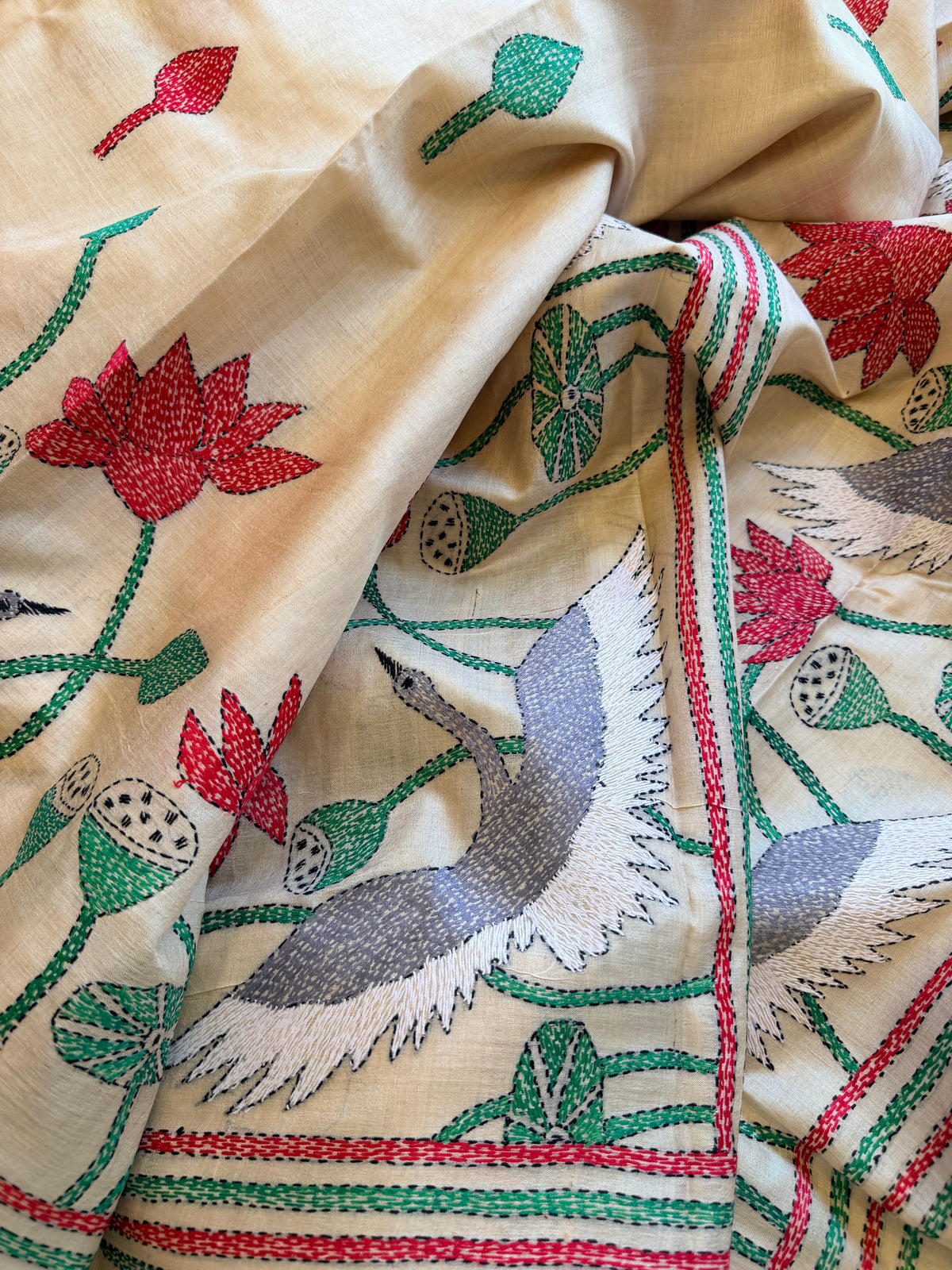 Kantha Stitch Saree on tussar silk