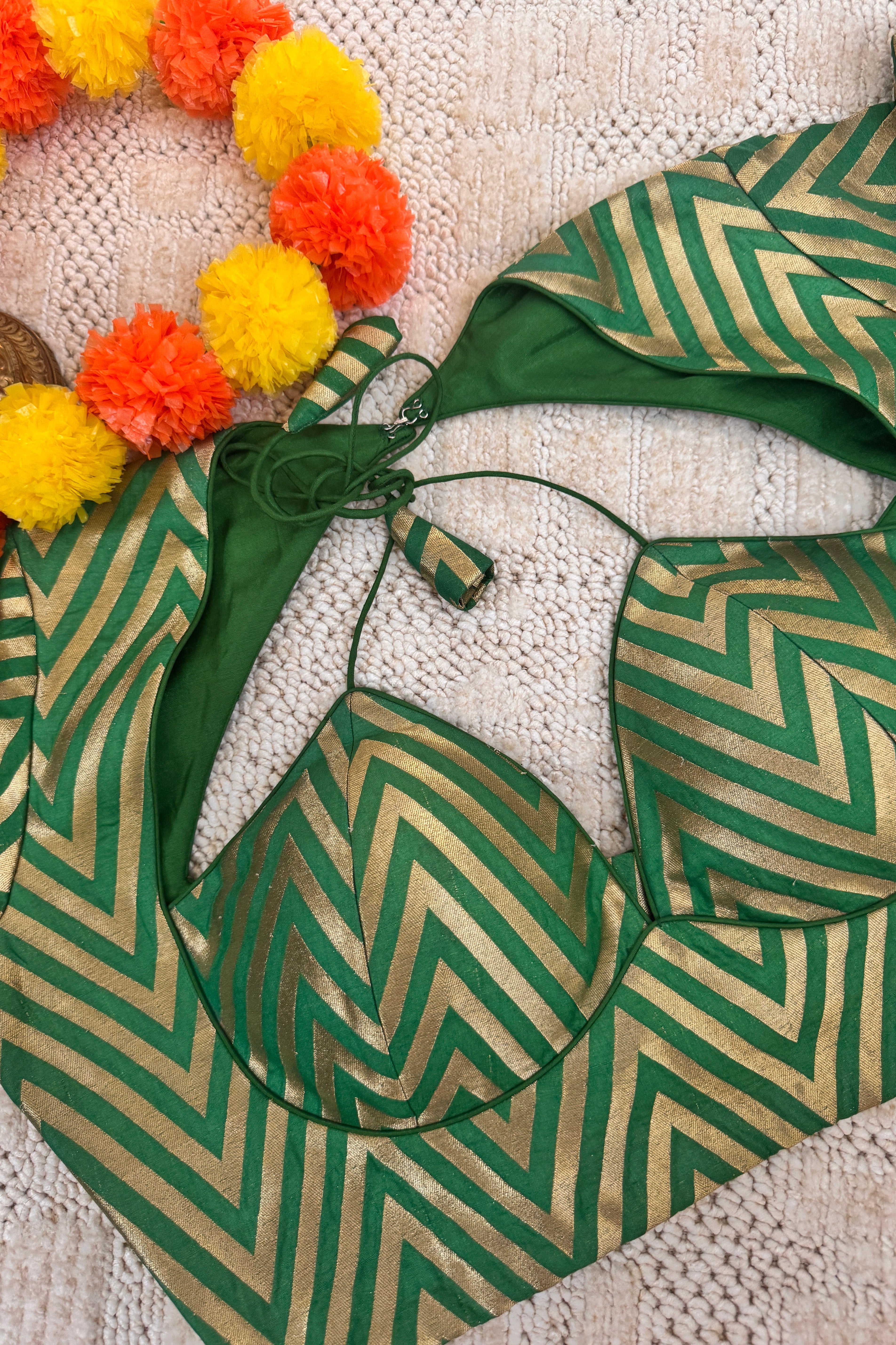 Raw Silk Masaba Style Readymade Padded Blouse Back dori with sleeves