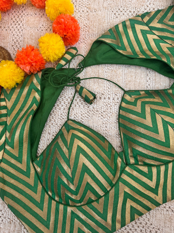 Raw Silk Masaba Style Readymade Padded Blouse Back dori with sleeves