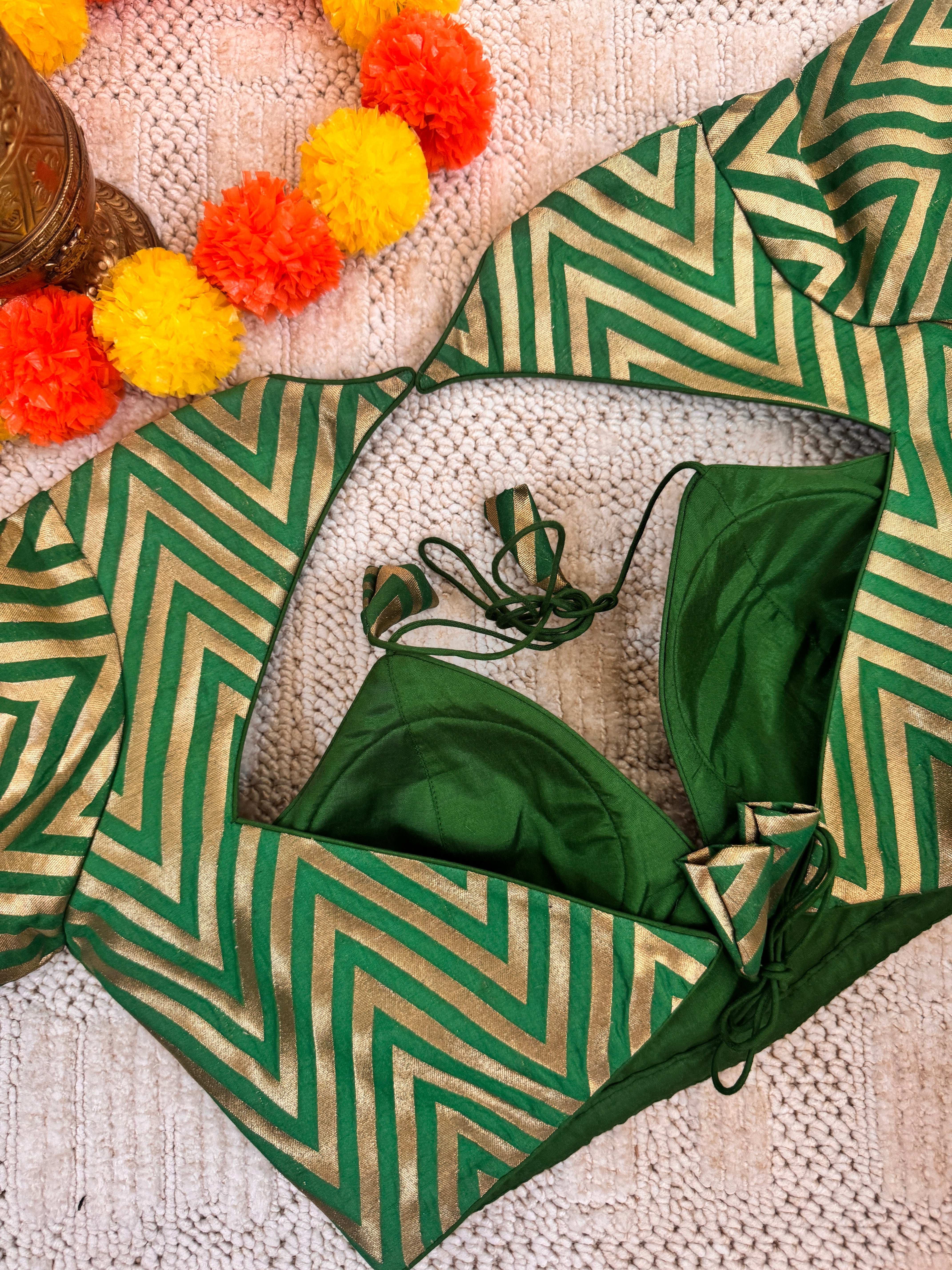 Raw Silk Masaba Style Readymade Padded Blouse Back dori with sleeves