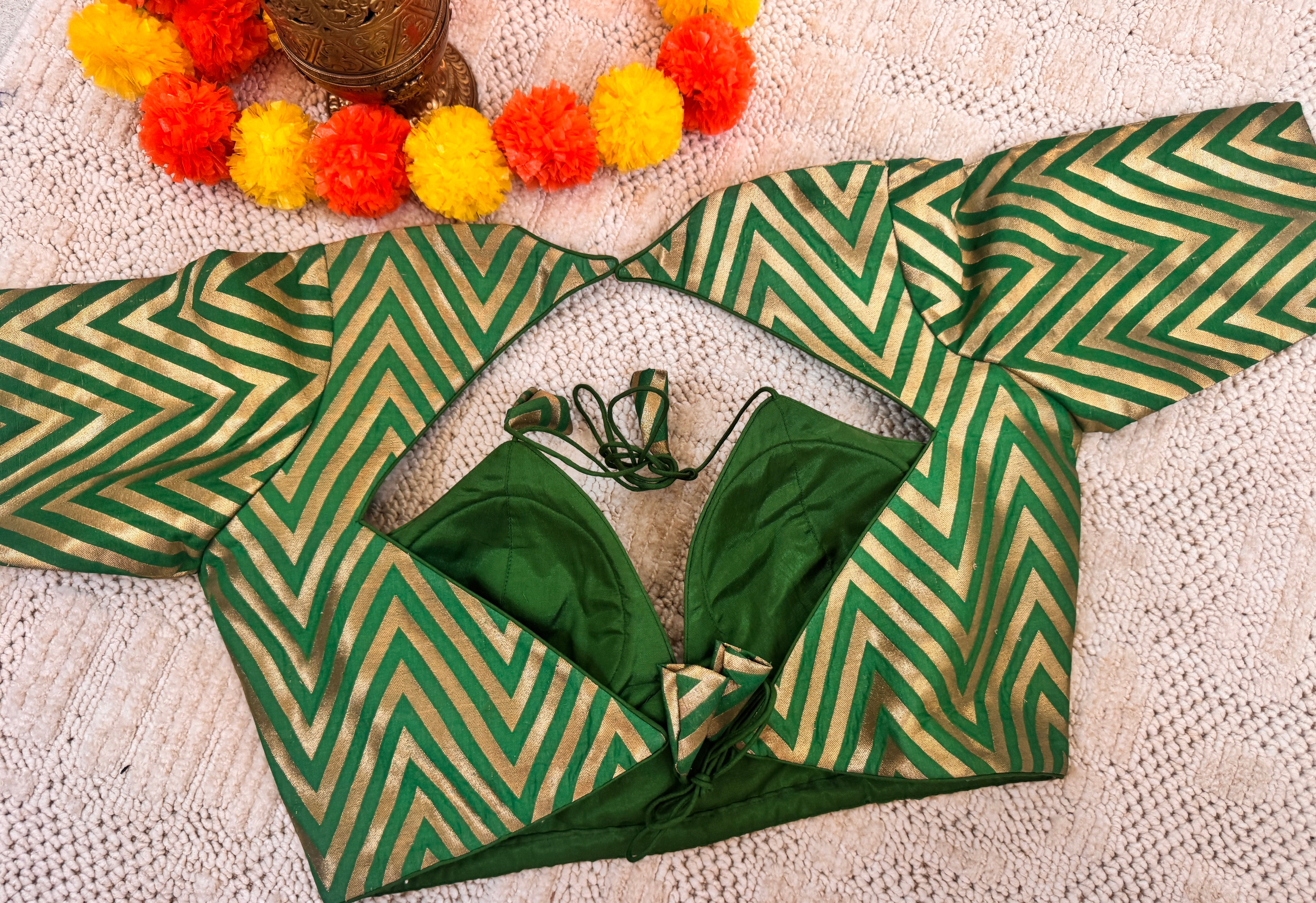 Raw Silk Masaba Style Readymade Padded Blouse Back dori with sleeves