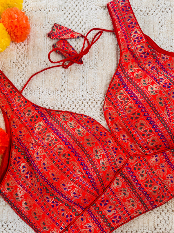 Raw Silk Banarasi Readymade Sleeveless padded blouse