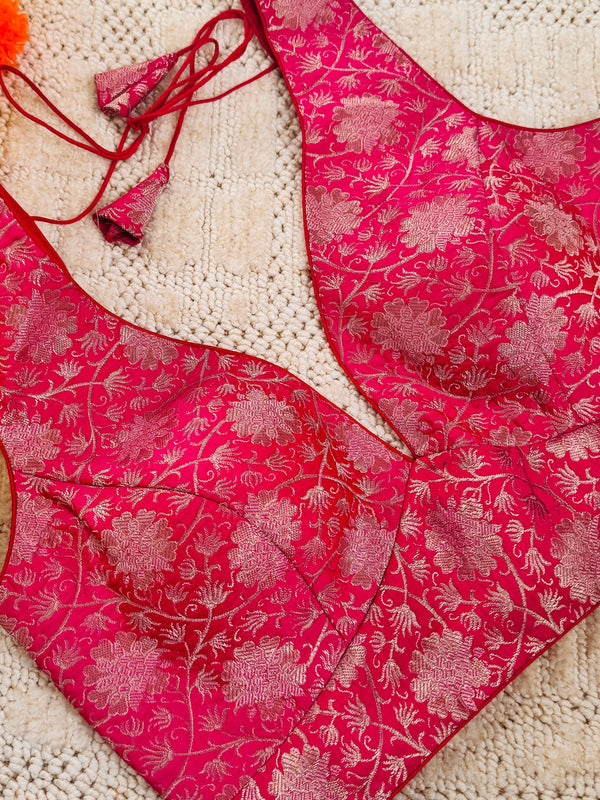 Raw Silk Banarasi Readymade Sleeveless padded blouse