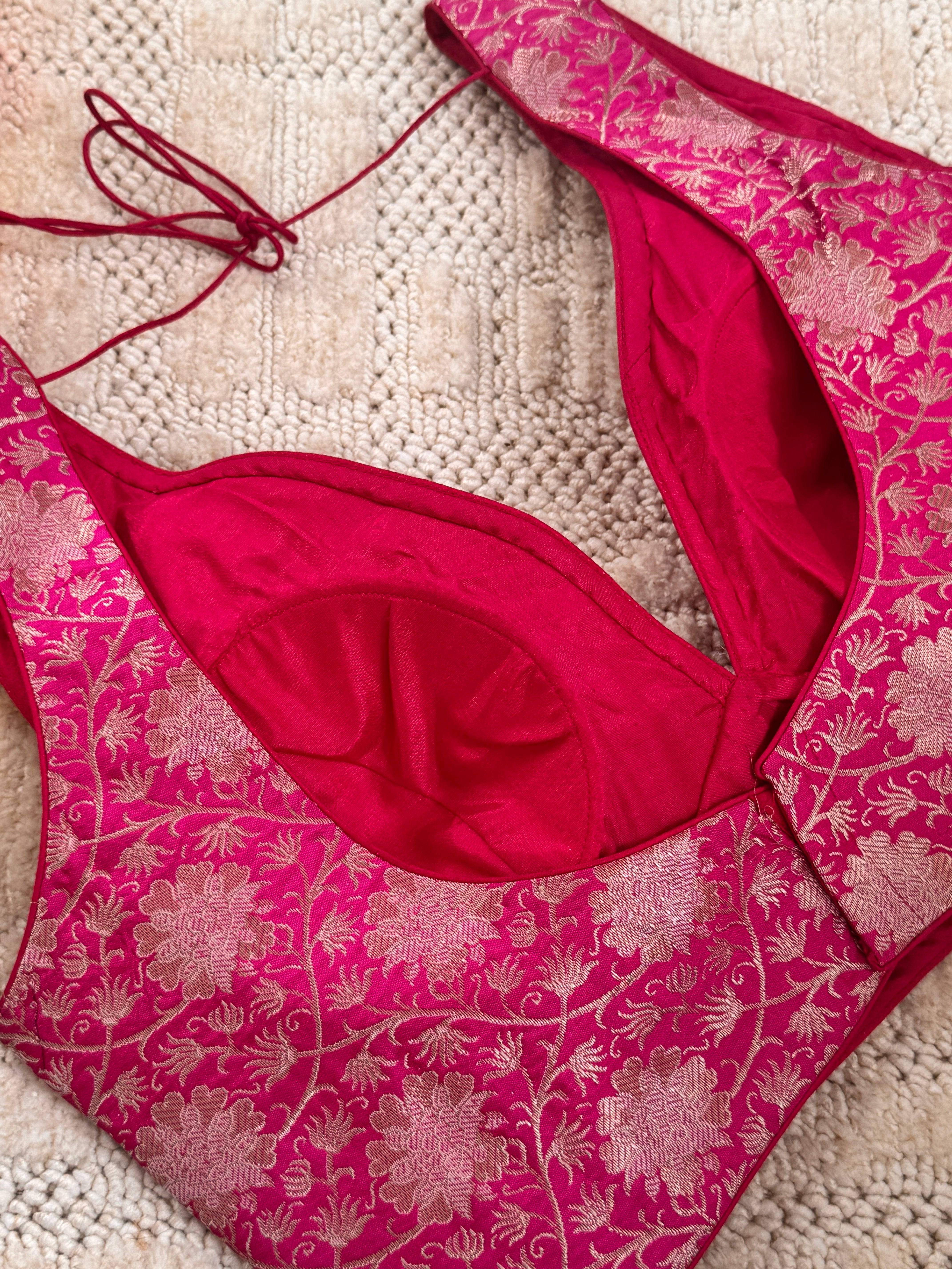 Raw Silk Banarasi Readymade Sleeveless padded blouse