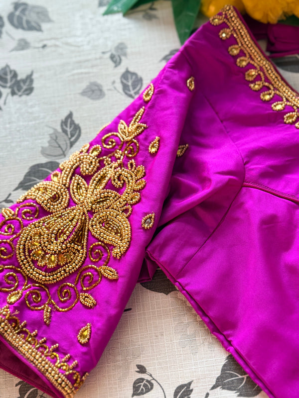 Maggam Work Readymade Padded Blouse front hooks with sleeves