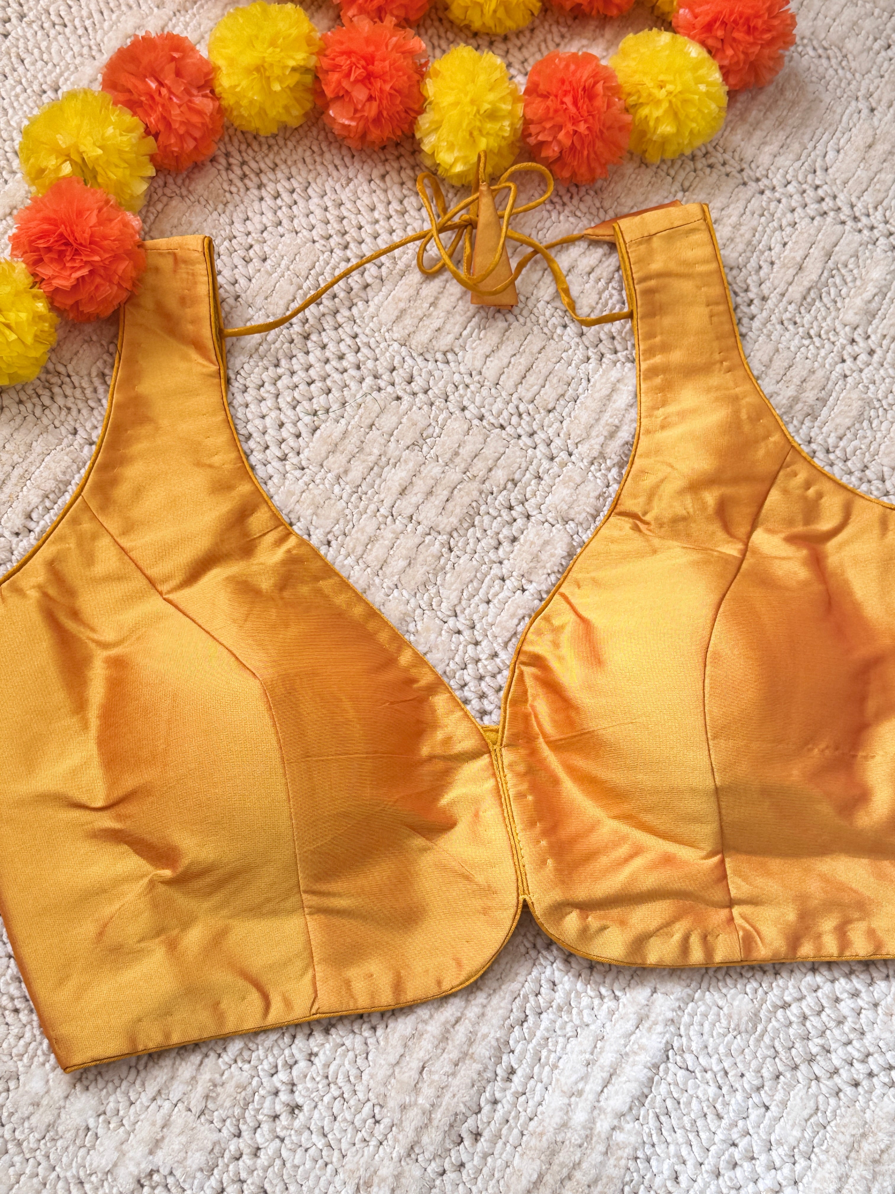 Raw Silk Readymade Sleeveless padded blouse with Back Hooks