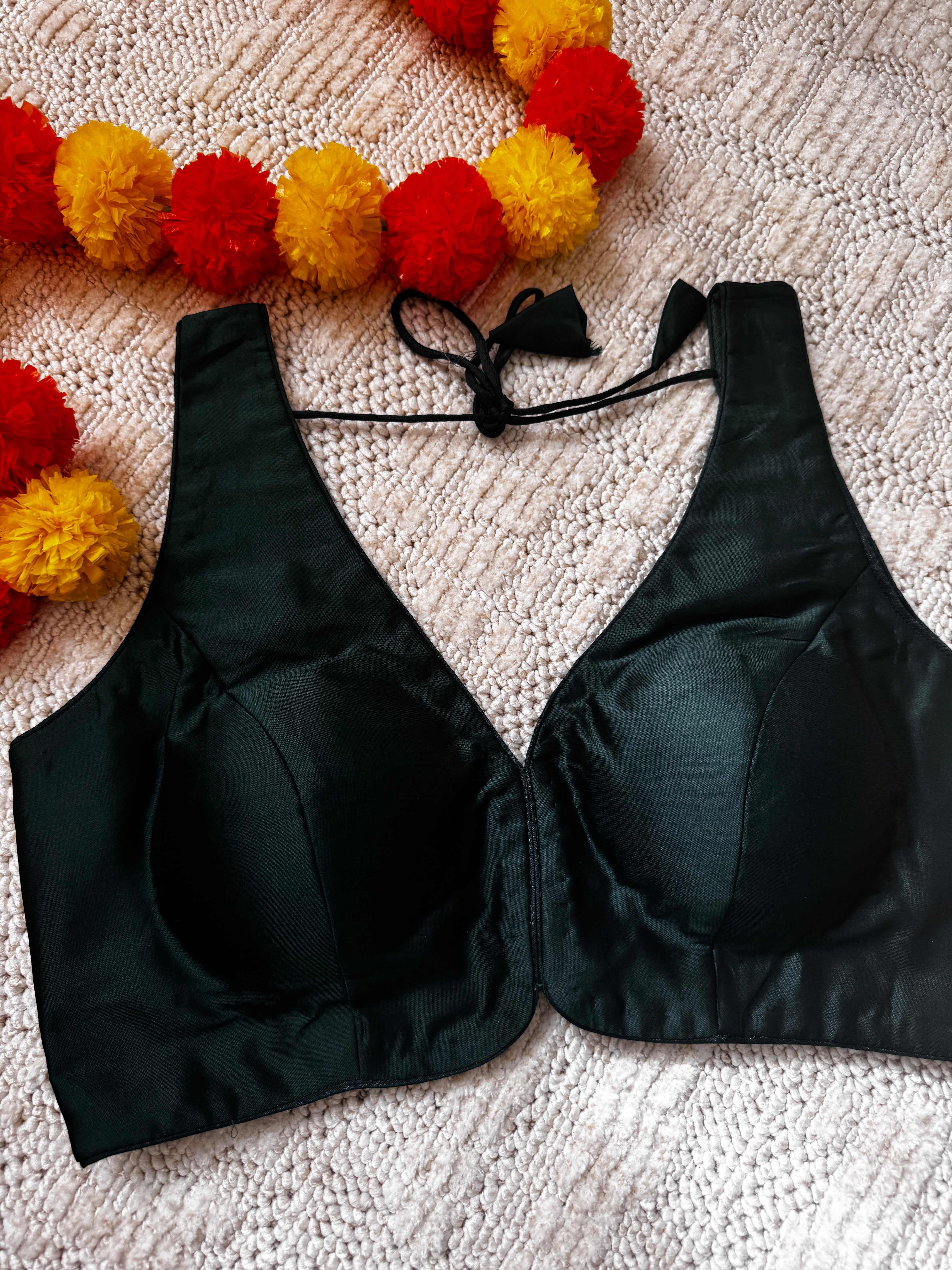 Raw Silk Readymade Sleeveless padded blouse with Back Hooks