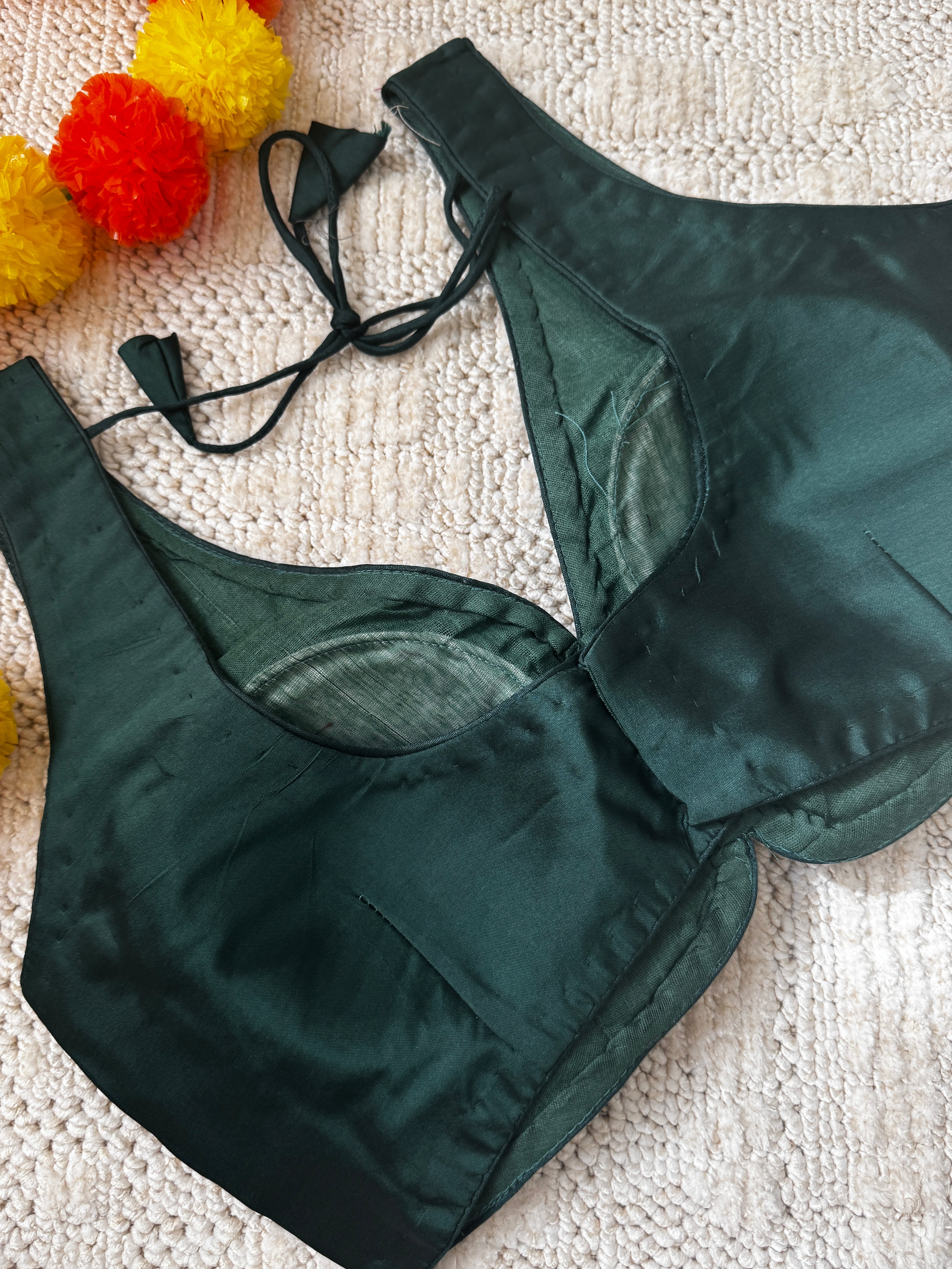 Raw Silk Readymade Sleeveless padded blouse with Back Hooks