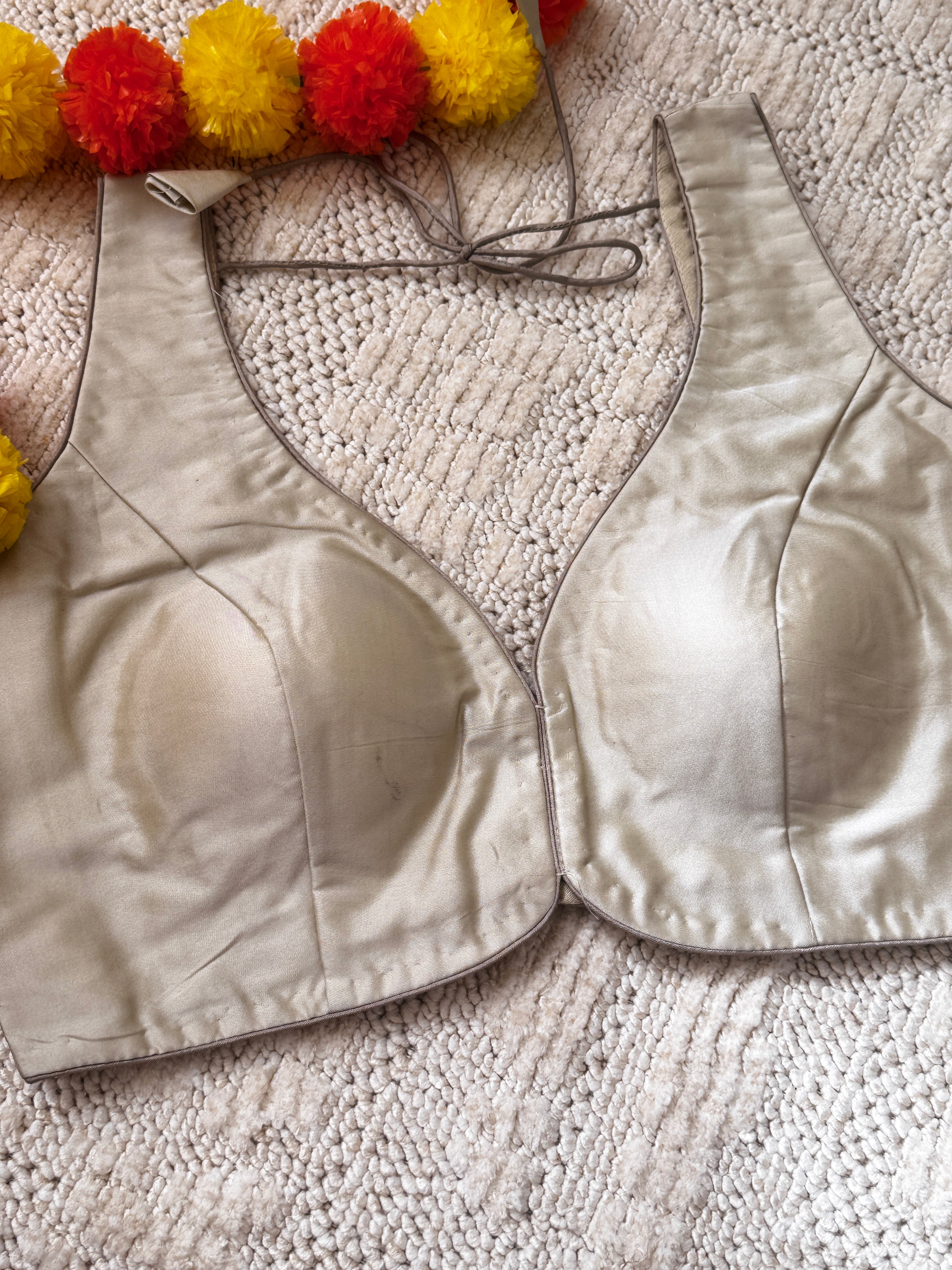 Raw Silk Readymade Sleeveless padded blouse with Back Hooks
