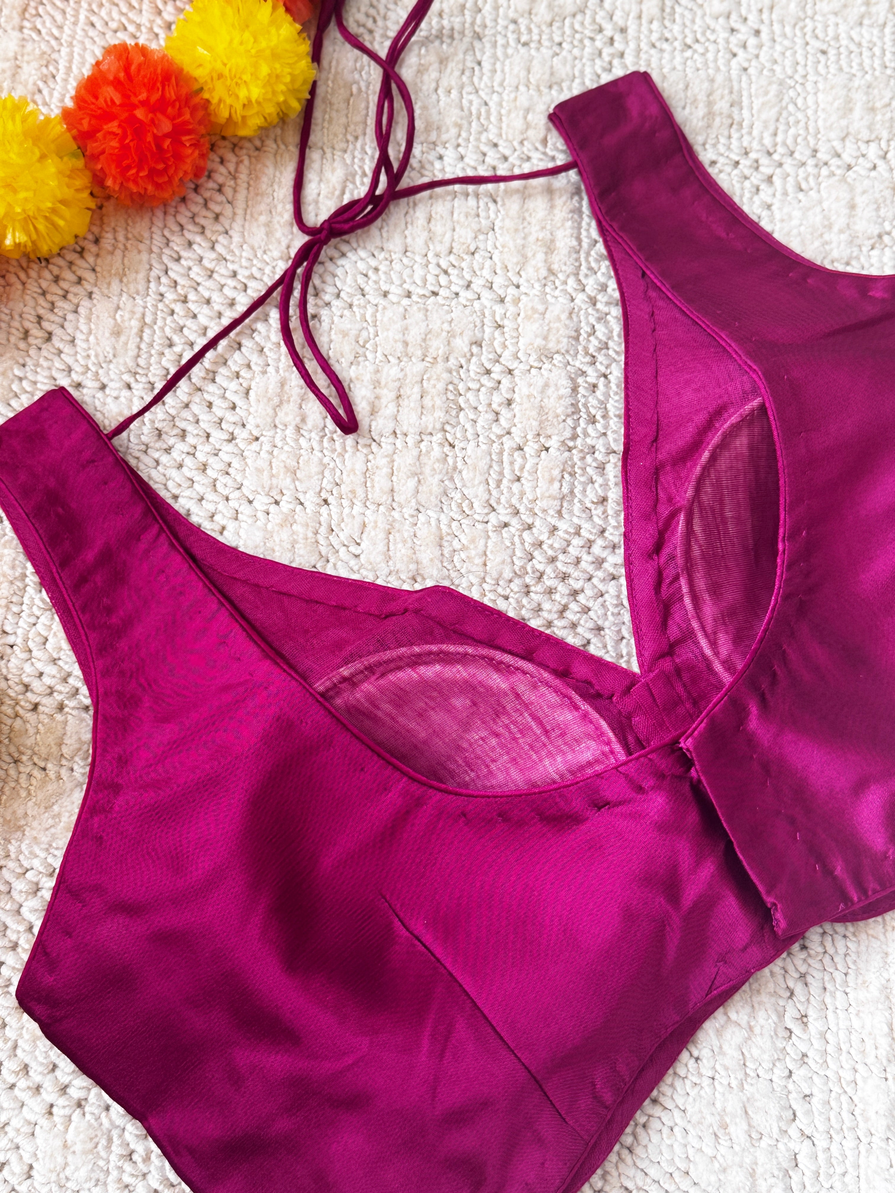 Raw Silk Readymade Sleeveless padded blouse with Back Hooks