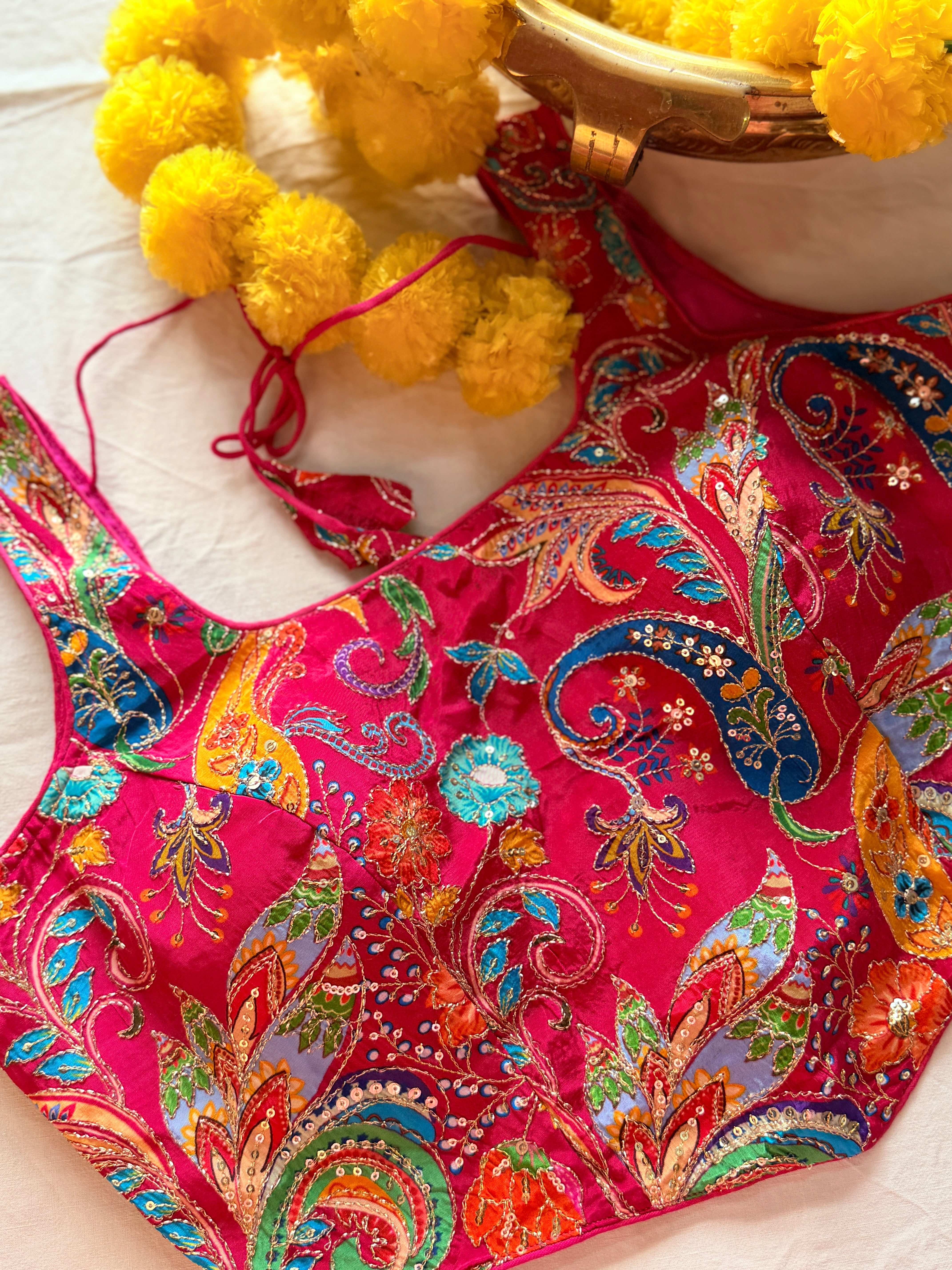 Corset Style Embroidered Padded Blouse