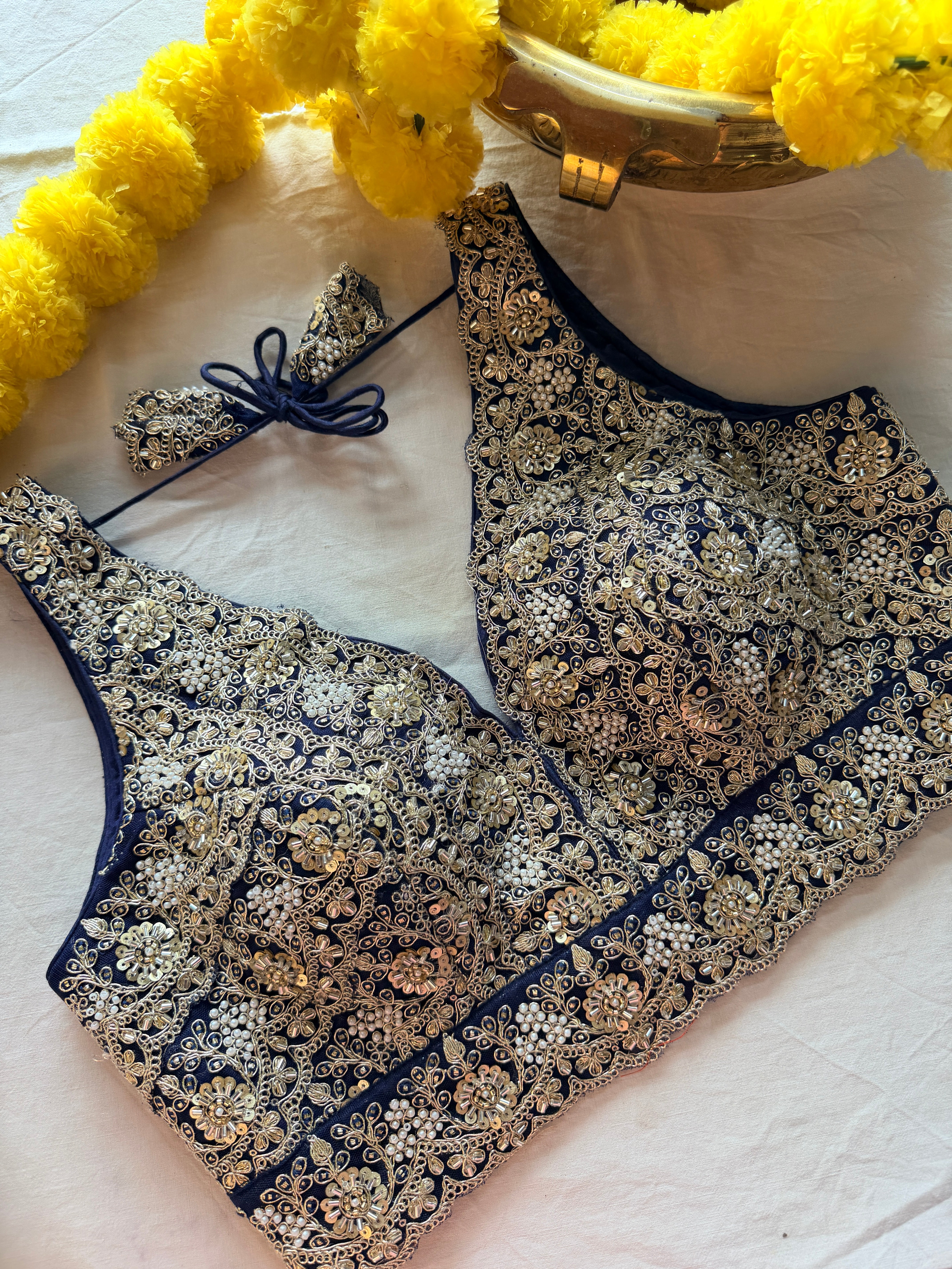 Raw Silk Zardozi padded sleeveless blouse with back hooks