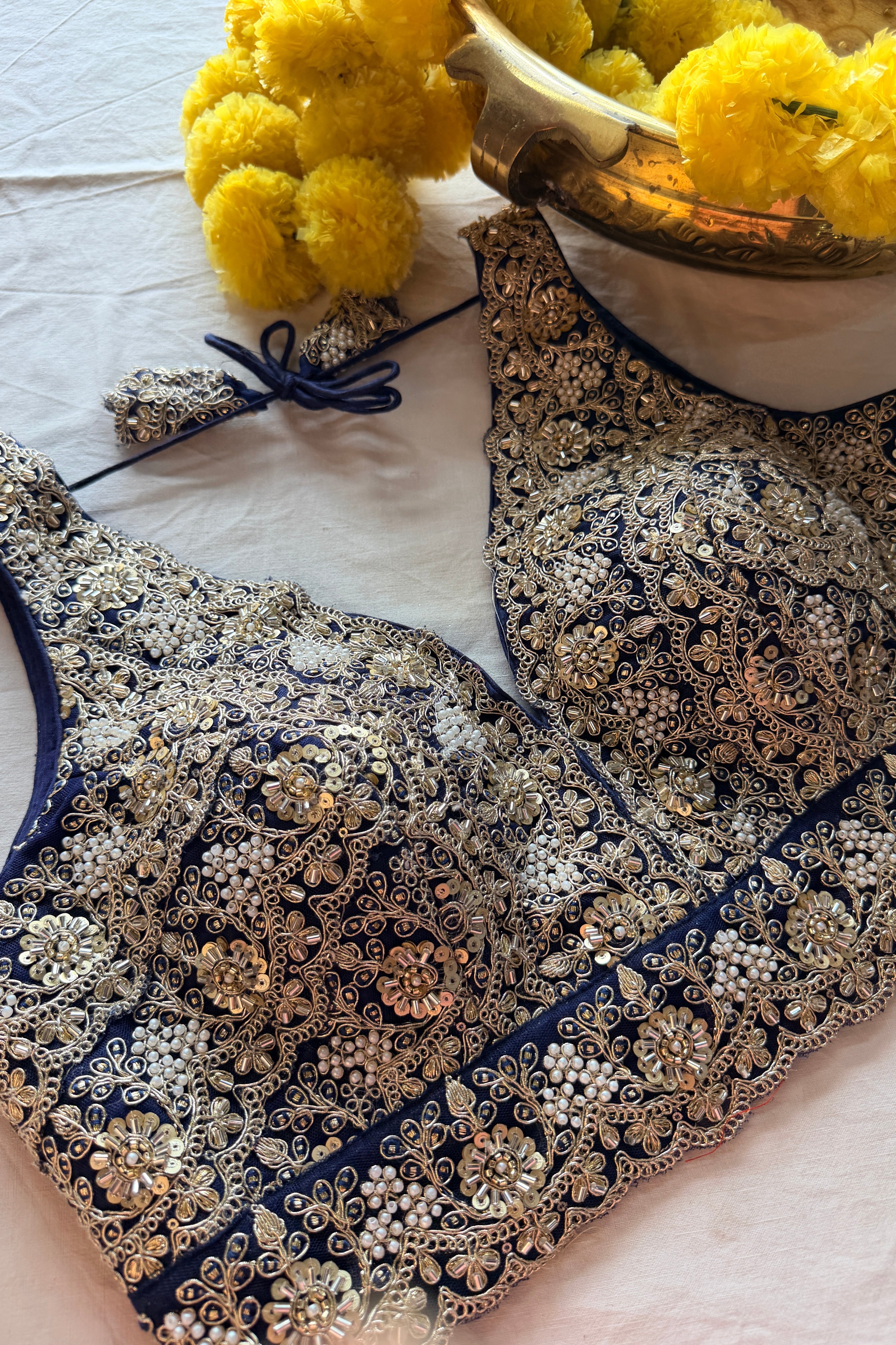 Raw Silk Zardozi padded sleeveless blouse with back hooks