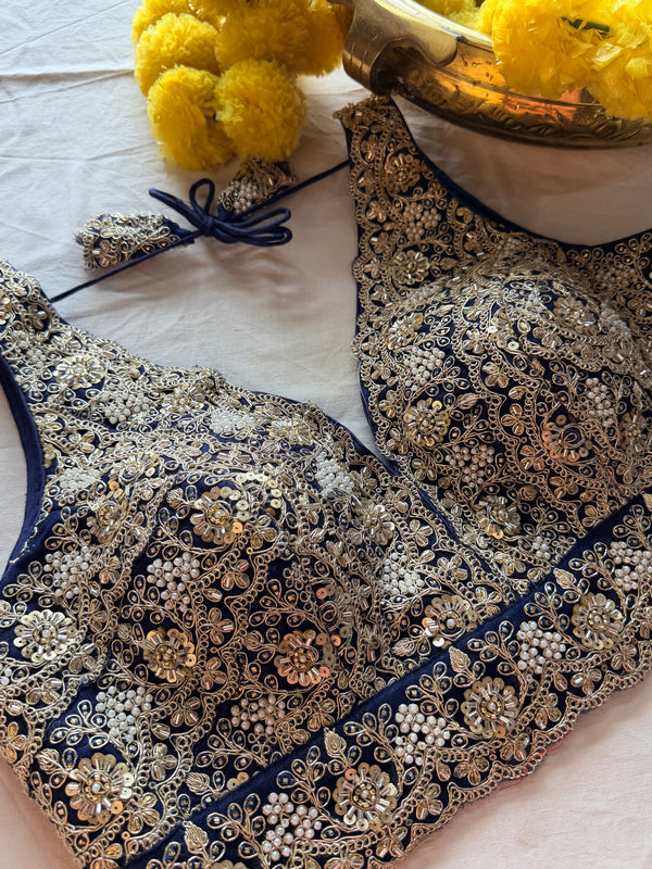 Raw Silk Zardozi padded sleeveless blouse with back hooks