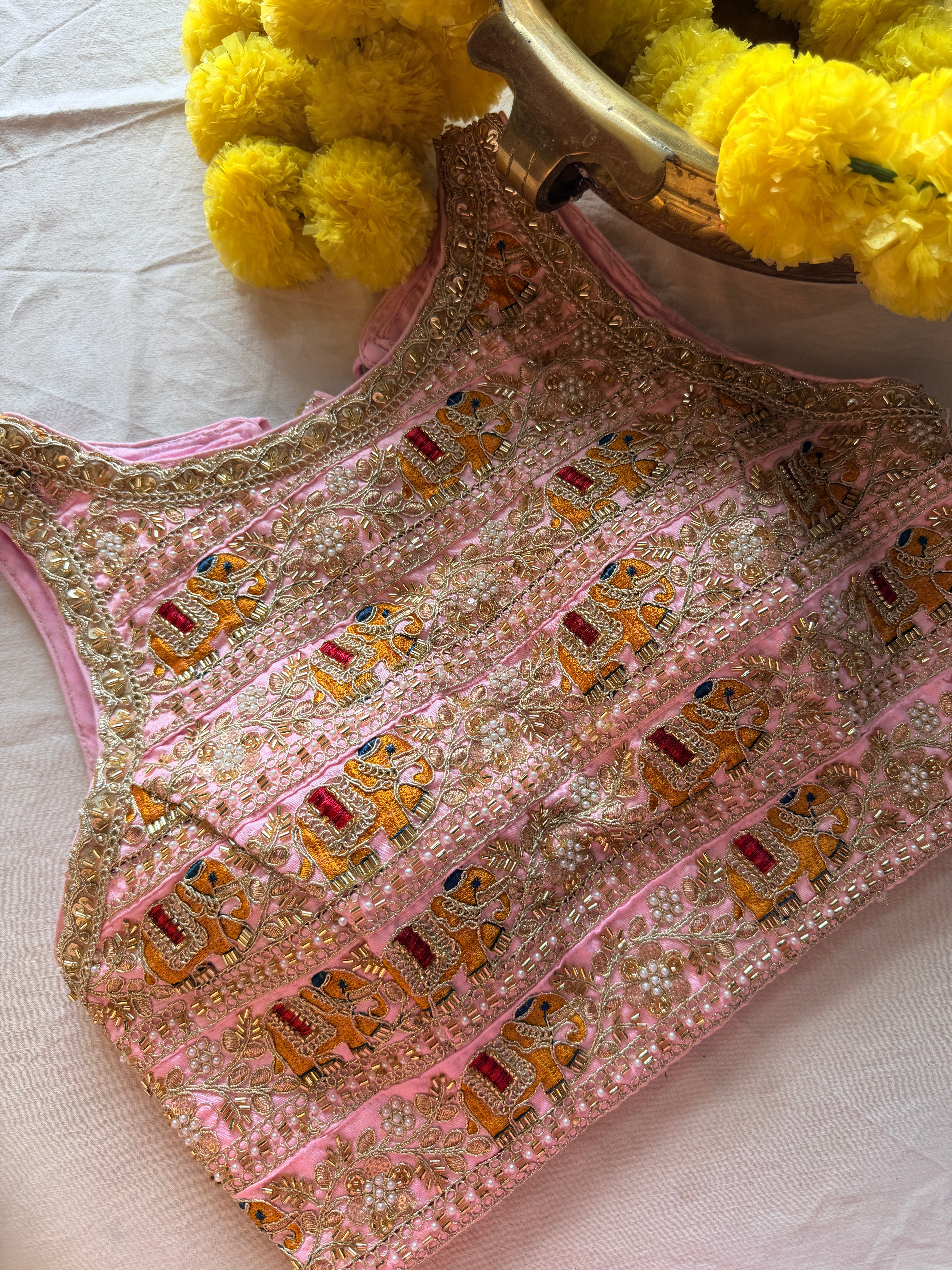 Raw Silk Zardozi padded sleeveless blouse with back hooks