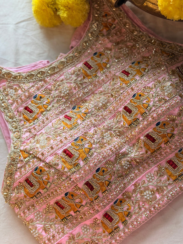Raw Silk Zardozi padded sleeveless blouse with back hooks