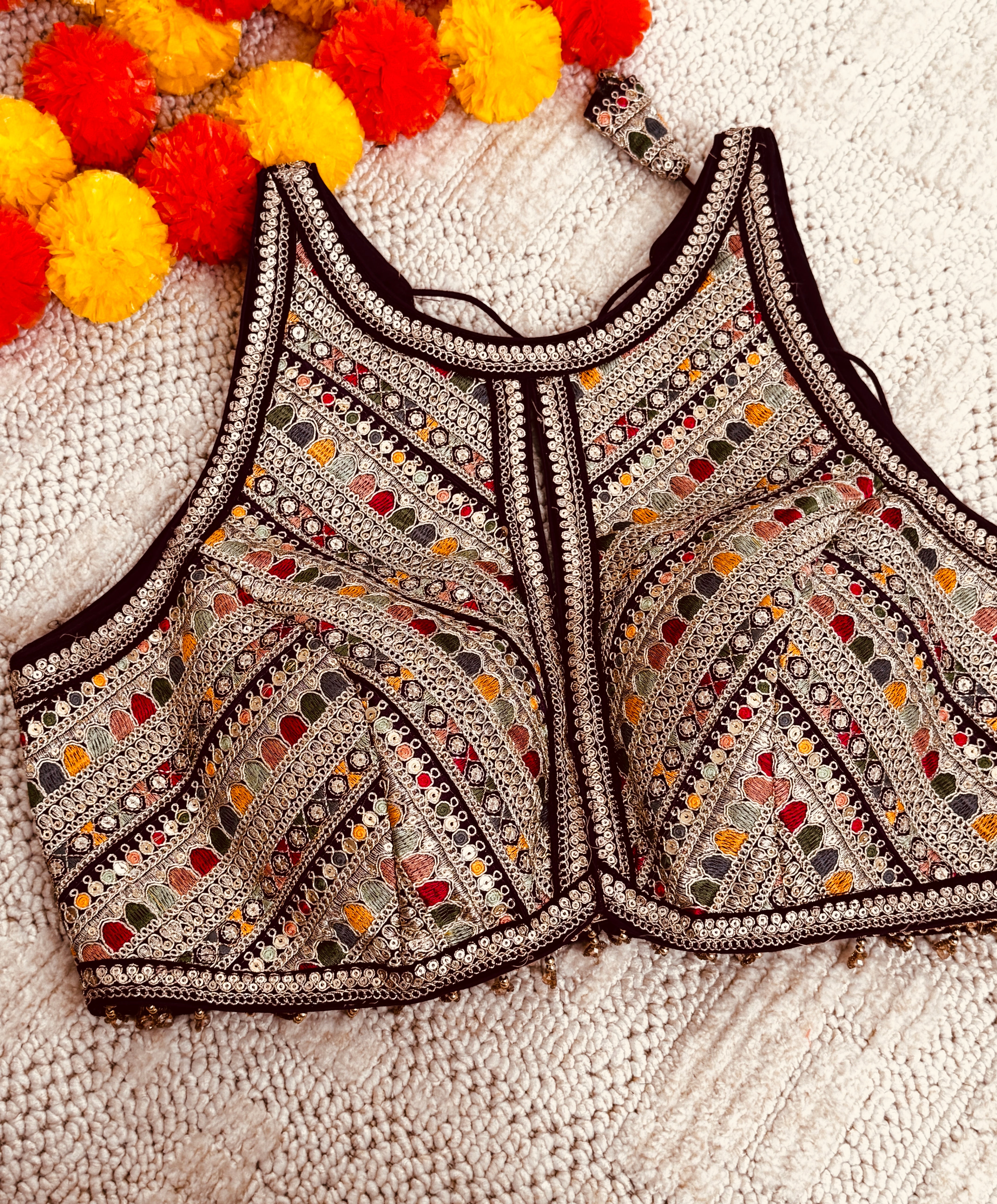 Raw Silk Zardozi embroidery work readymade padded sleeveless blouse