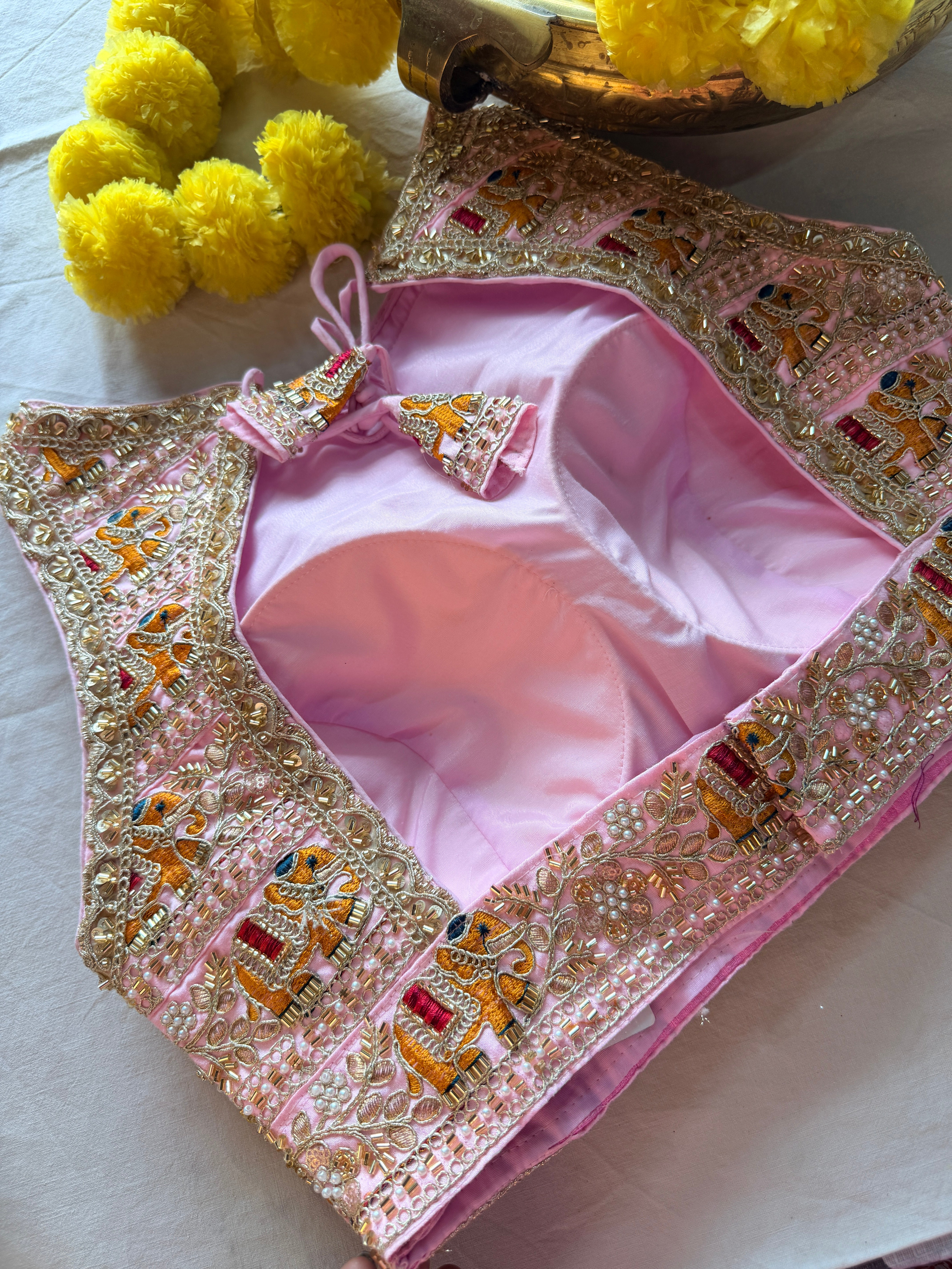 Raw Silk Zardozi padded sleeveless blouse with back hooks