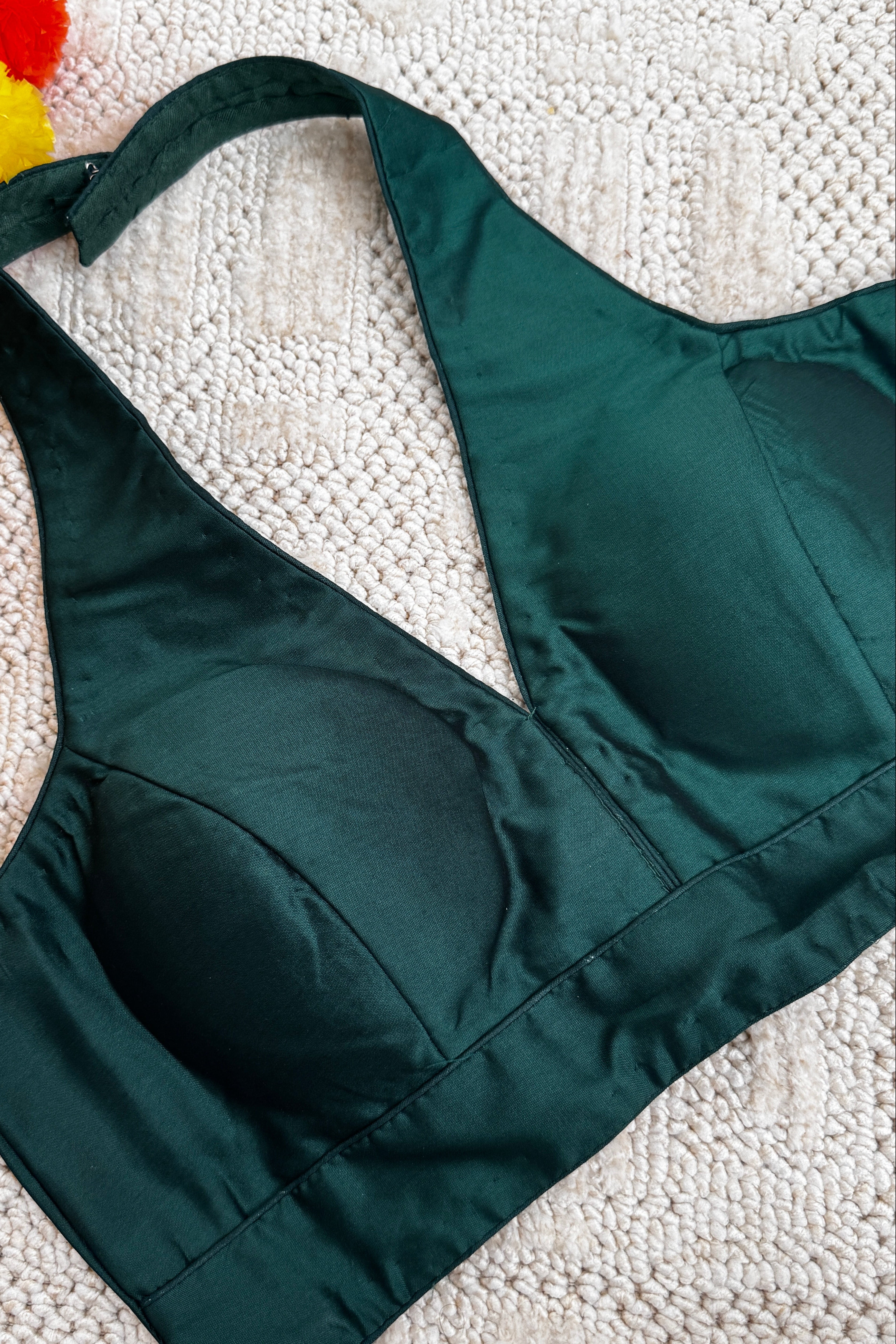 Raw Silk Halter Readymade Padded Back Hooks Sleeveless Blouse