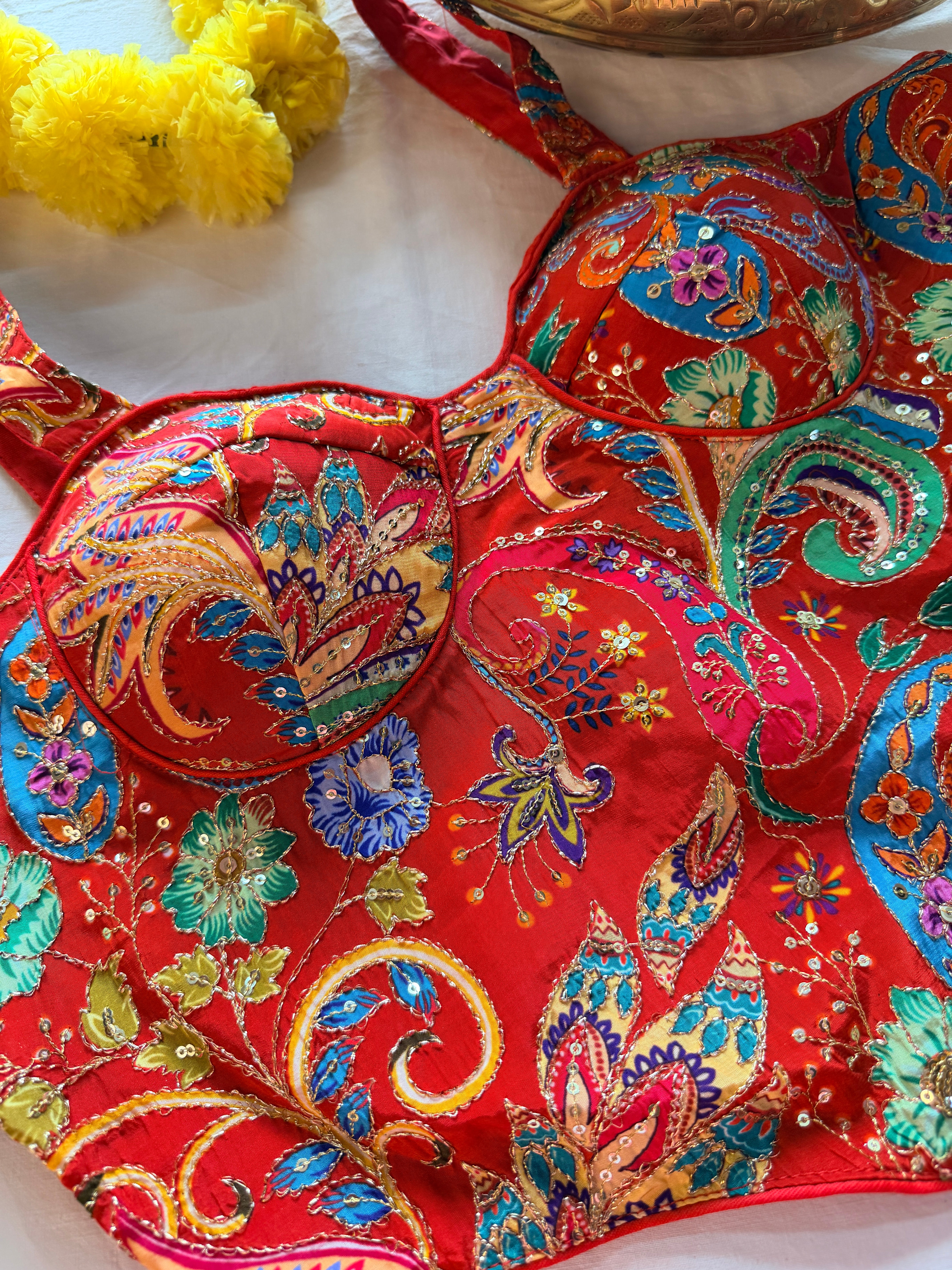 Corset Style Embroidered Padded Blouse