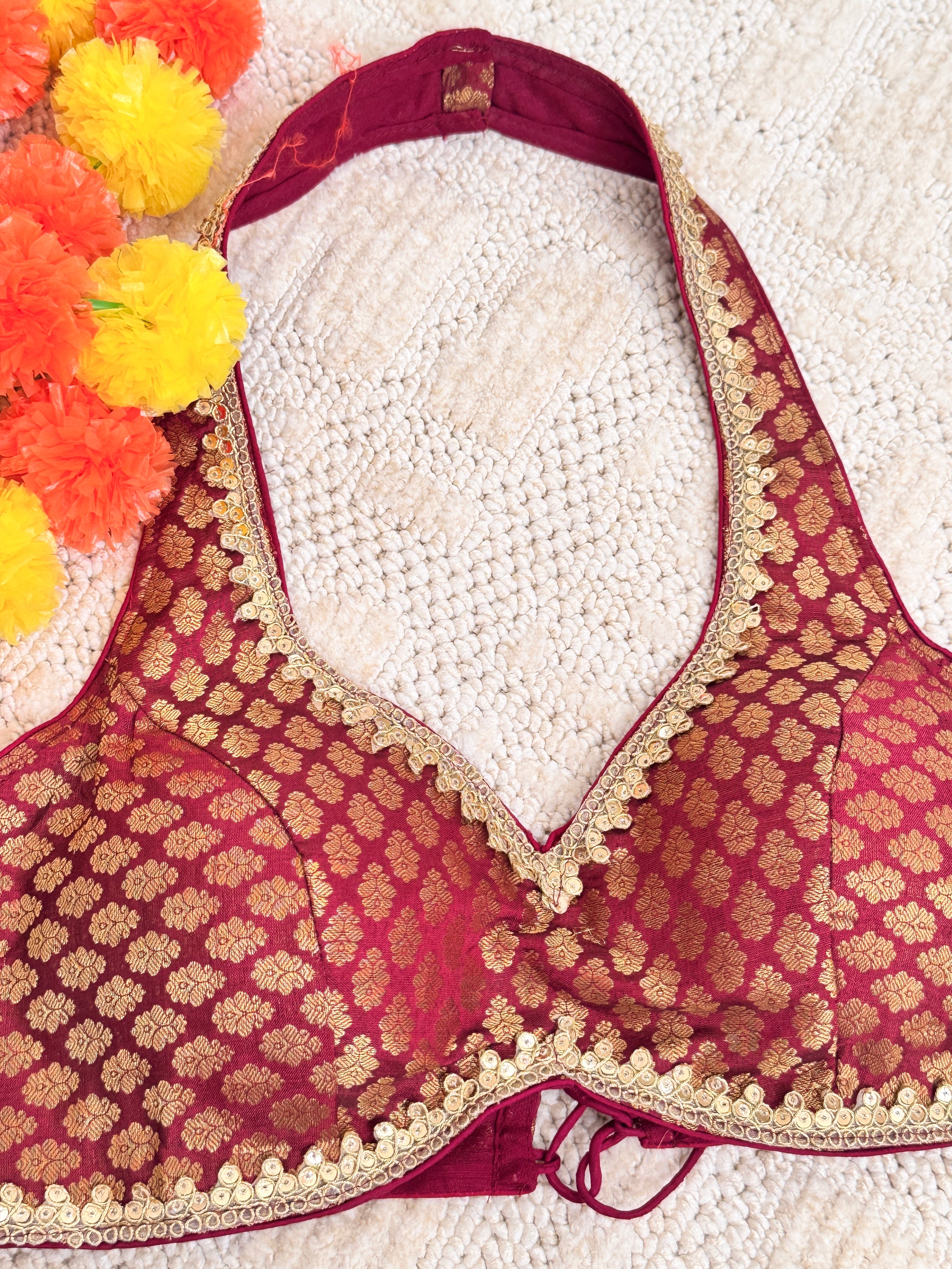 Halter Readymade Padded Banarasi Blouse
