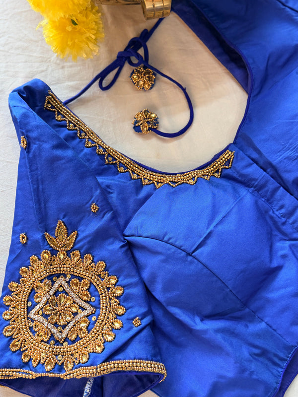 Maggam Work Readymade Padded Blouse front hooks with sleeves