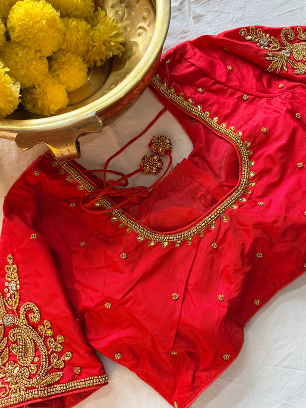 Maggam Work Readymade Padded Blouse front hooks with sleeves