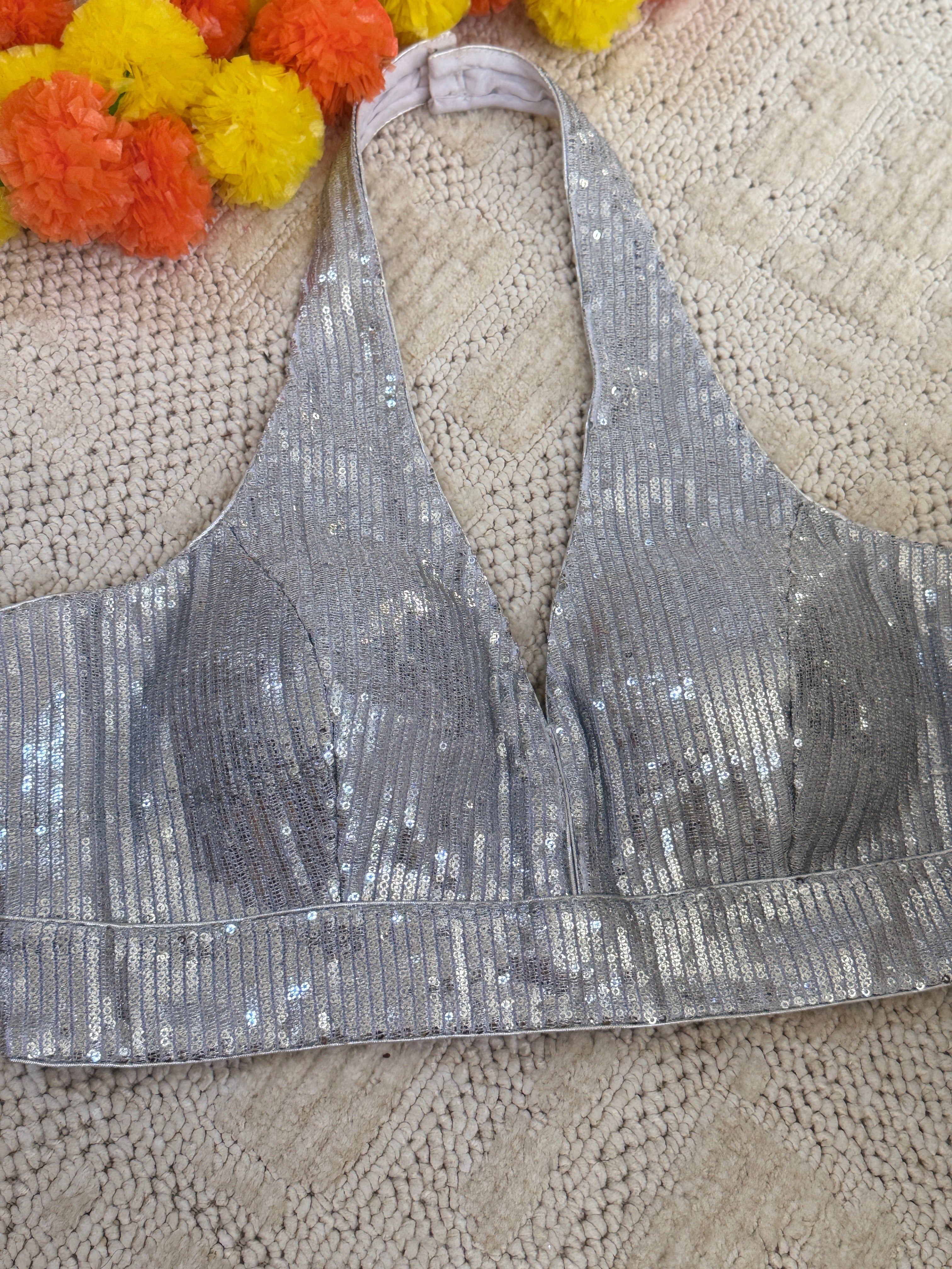 Halter Readymade Padded Sequin Blouse